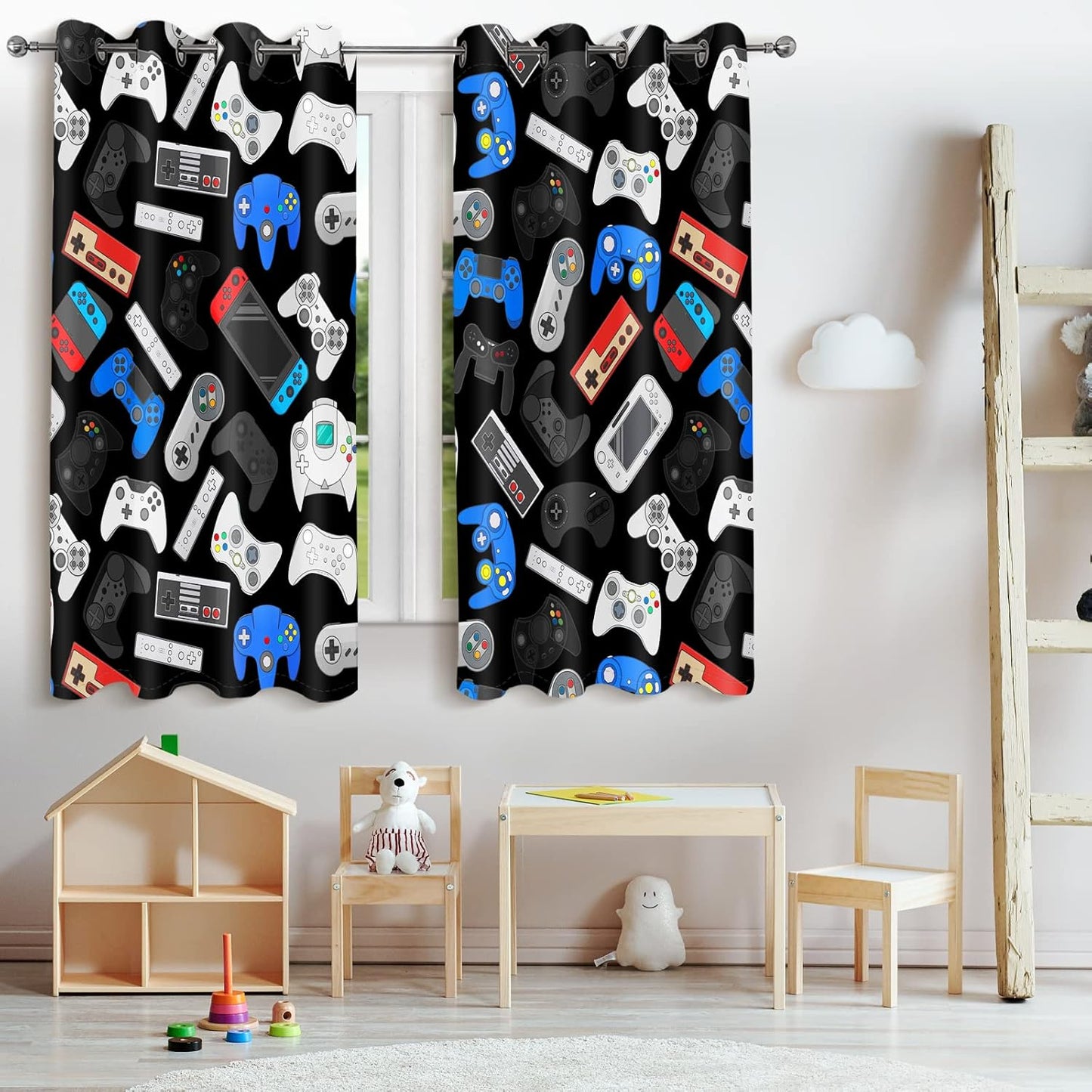 Jekeno Game Controller Blackout Curtains for Kids Boys Teens Bedroom Colorful Video Game Gamer Gaming Gamepad Decor for Home Living Room Grommet Window Drapes 2 Panel Set, 52"x84"