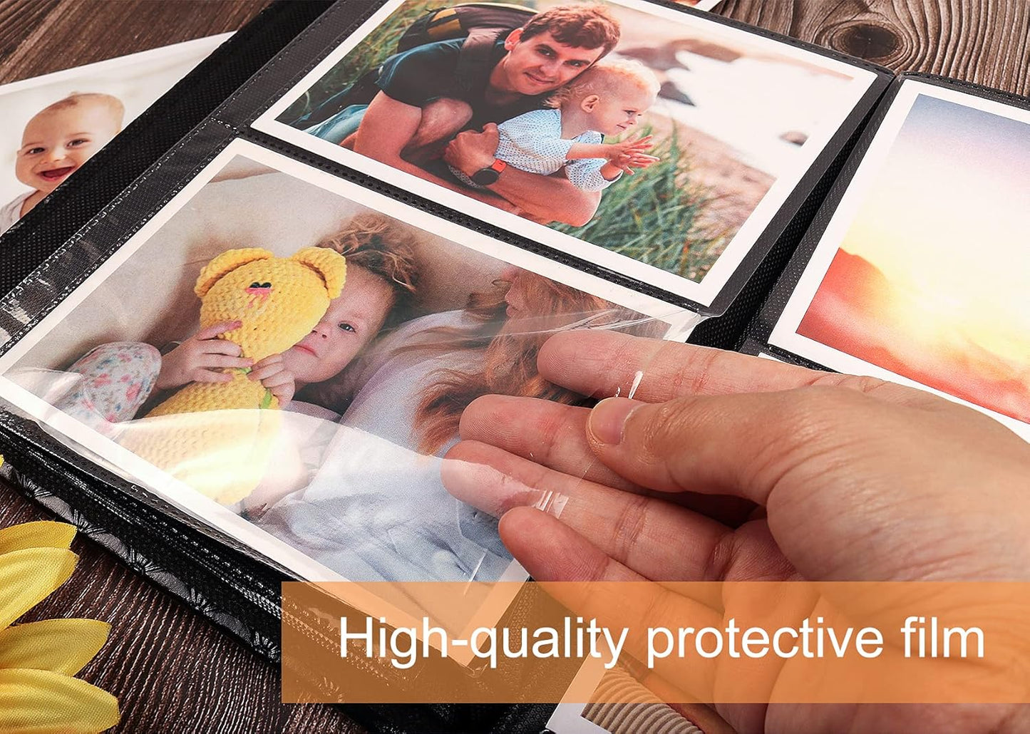 RECUTMS 4x6 Photo Album Can Hold 200 Photos Black Inner Page Button Grainy Leather Pocket Album Small Commemorative Photo Book 4x6 Valentine’S Day Gift Wedding Birthday Small Photo Albums (Black)