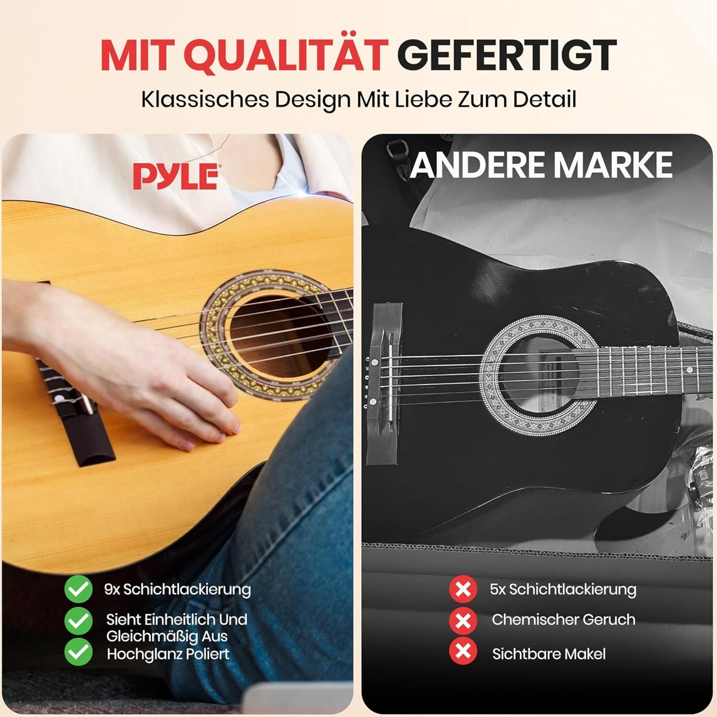 Pyle Beginner 6 String Acoustic Guitar Kit, 1/4 Junior Size Classical Instrument for Students, 30", Right, 1 Natural, Gloss, (PGACLS30)
