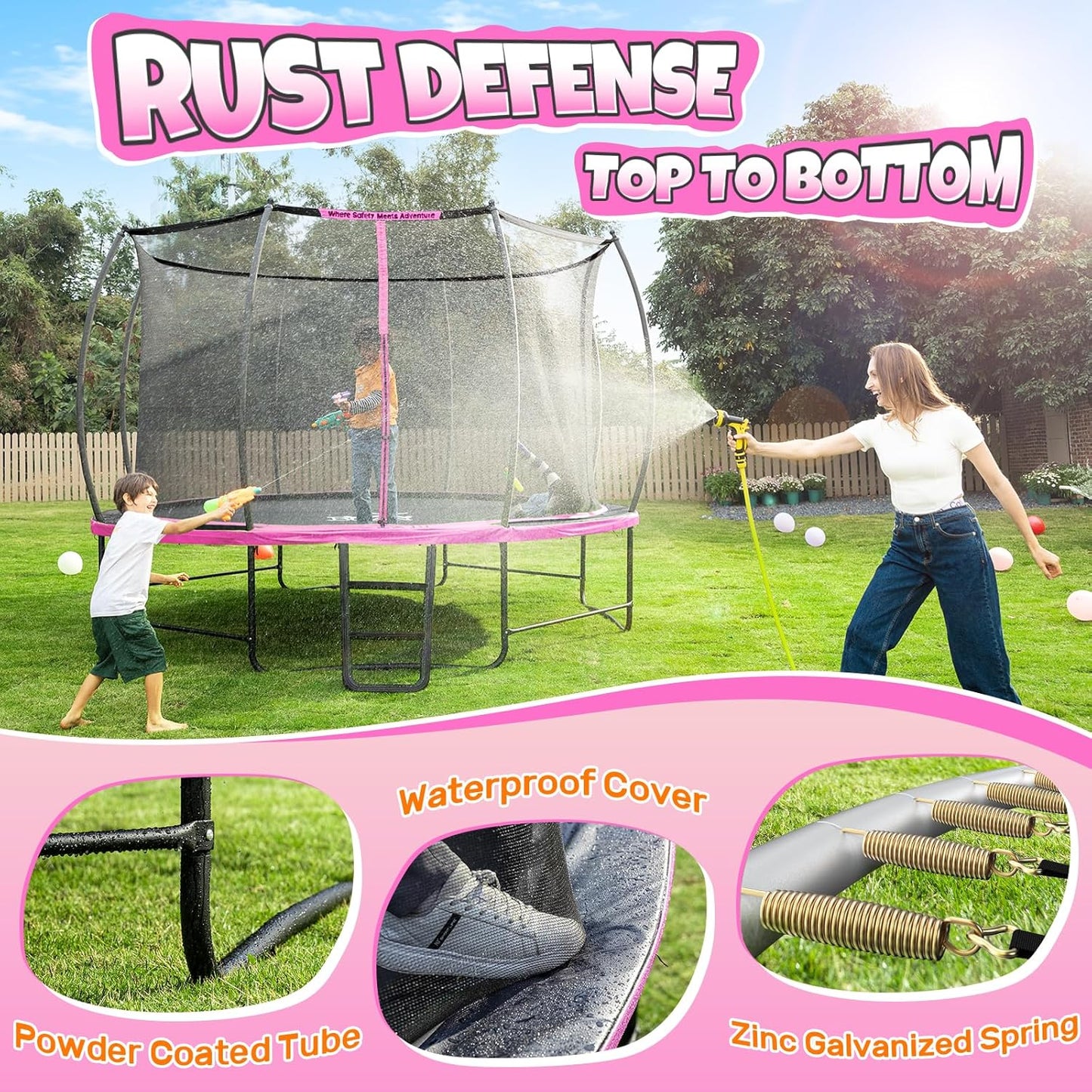 BCAN 8FT 10FT 12FT 14FT 15FT 16FT Recreational Trampoline with Enclosure for Kids Adults, ASTM Approved, Outdoor Trampolines with Ladder for Kids