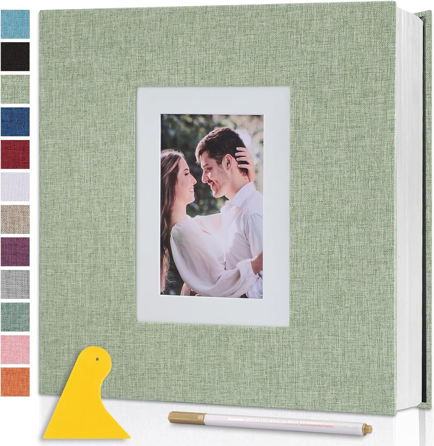 Photo Album Self Adhesive Pages Scrapbook Large Magnetic Photo Albums with Sticky Pages Scrapbooks for Wedding Baby for 4x6 5x7 8x10 Picture Photo Books 13.2x12.8 GrassGreen 40 Pages