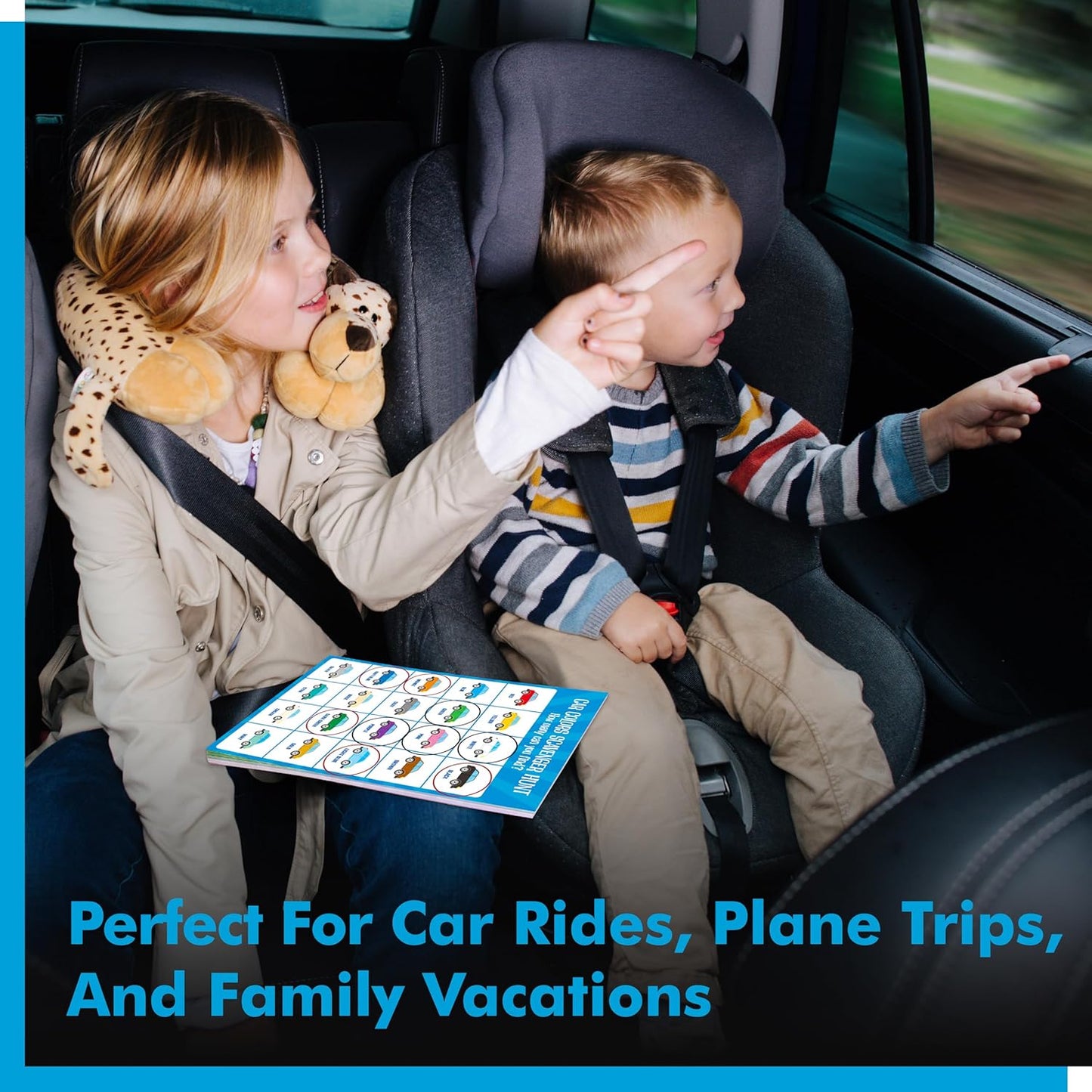 Road Trip Game Pad, 5 Games in 1 (Farm Animals, Car Colors, Buildings, Traffic Signs, Vehicles Scavenger Hunt Bingo), Pen Pencil Paper Game, Plane Trip/Car Travel/Getaway Activity Pad for Kid, Adult