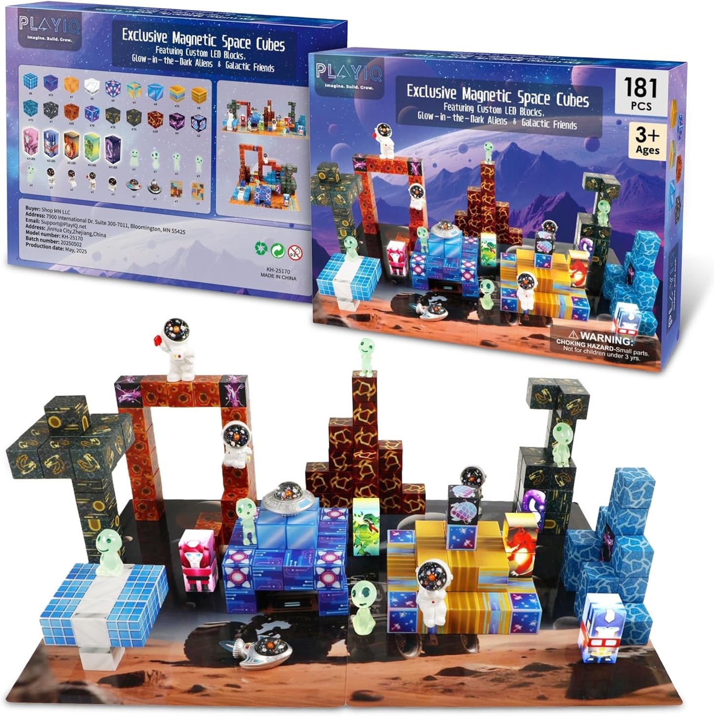181 PCS Magnetic Blocks | Magnetic Building Blocks for Kids Age 3+ | Exclusive Magnetic Space Cubes with Custom LED | Magnet Blocks for Boys & Girls, STEM Sensory Educational Gift