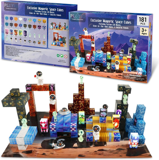 181 PCS Magnetic Blocks | Magnetic Building Blocks for Kids Age 3+ | Exclusive Magnetic Space Cubes with Custom LED | Magnet Blocks for Boys & Girls, STEM Sensory Educational Gift