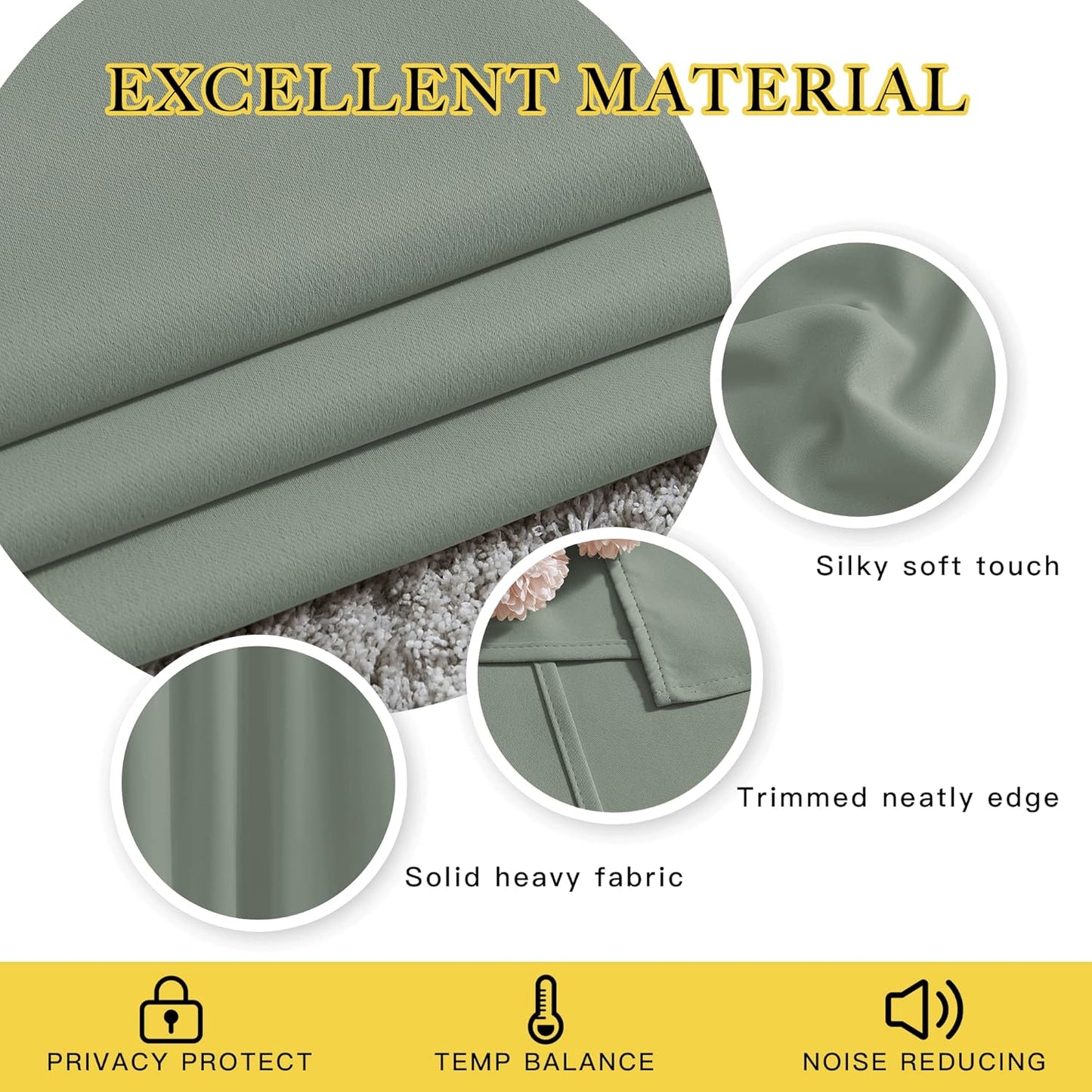 NICETOWN Blackout Curtains 54 inch Length for Bedroom - Grommet Thermal Insulated Solid Window Treatments Room Darkening Drapes for Kids Room/Laundry, Sage Green, W46 x L54, Set of 2
