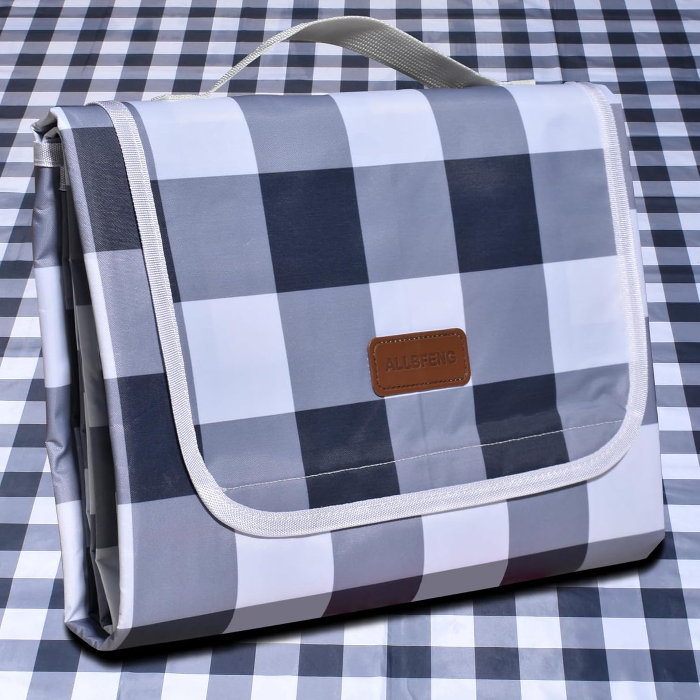 80"x60" Waterproof Sandproof Picnic Mat - Portable Foldable Outdoor Blanket for Beach, Park, Travel & Indoor Use - Lightweight Compact Design, Easy-Carry (Gray&White)