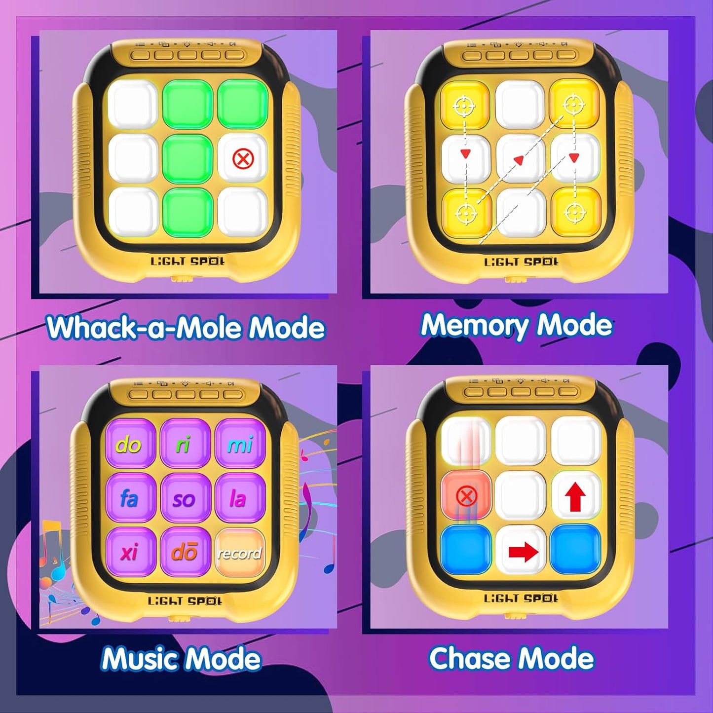 Tic Tac Toe Electronic Handheld Puzzle Game Console Fidget Toys w/ 7 Game Modes, Portable Fast and Fun Car Travel Press Games for Kids Adults, Ideal Xmas Birthday Gifts for Ages 3+ (Yellow)