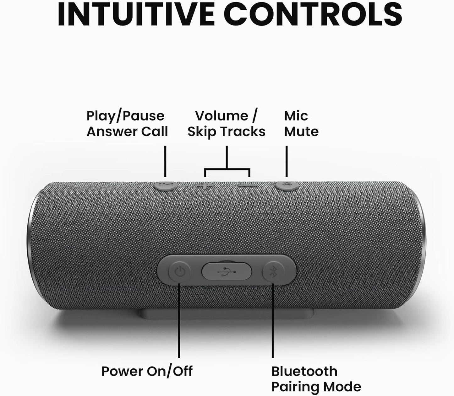 Cleer Scene Wireless Bluetooth Speaker, Simple Fast Pairing, Waterproof IPX7, 12Hrs Play time, Deep Bass, Built-in Mic, Powerful Portable Speakers, for Outdoor & Party, Home, Grey