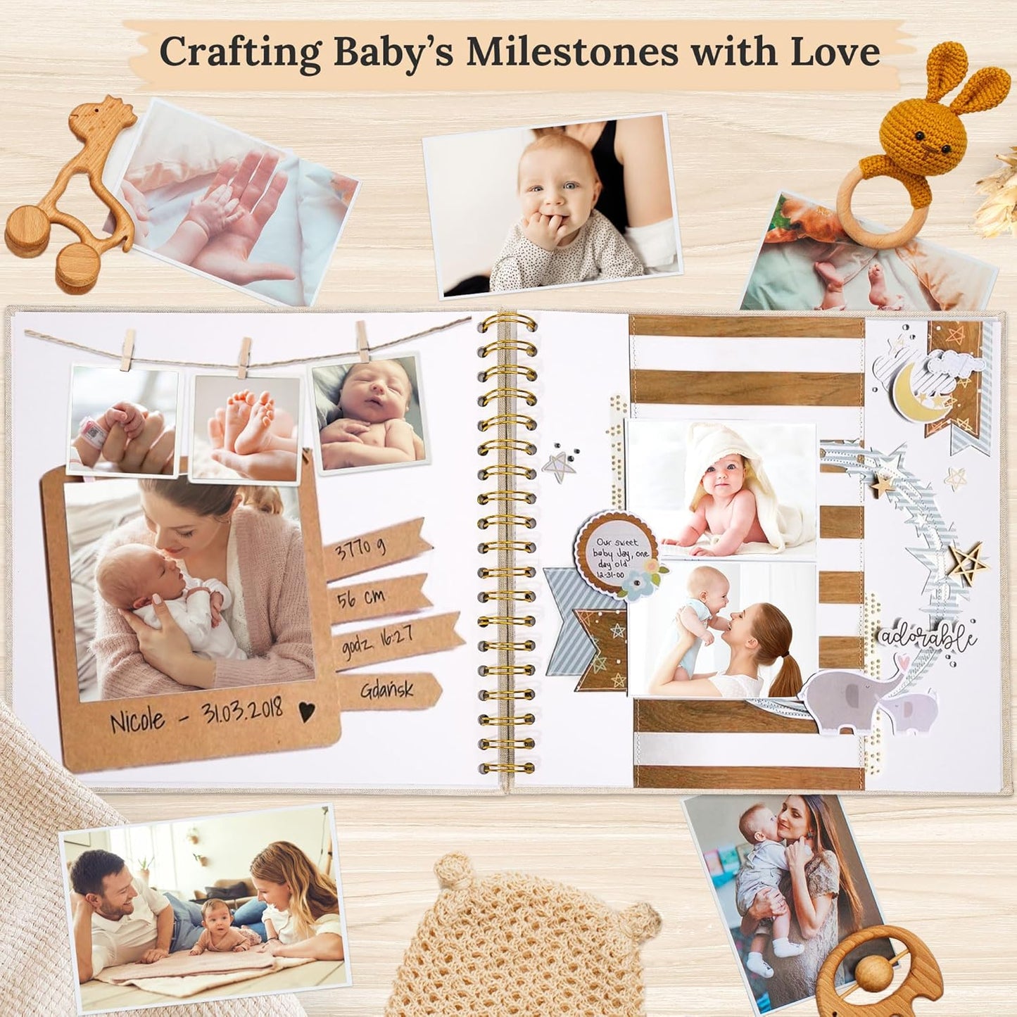 Scrapbook Photo Album Linen Cover, 12 x 12 Inch Hardcover Kraft White Pages Memory Book, for Travel Wedding Guest Book Christmas Baby Shower (40 Sheets/ 80 Pages,Grassgreen)