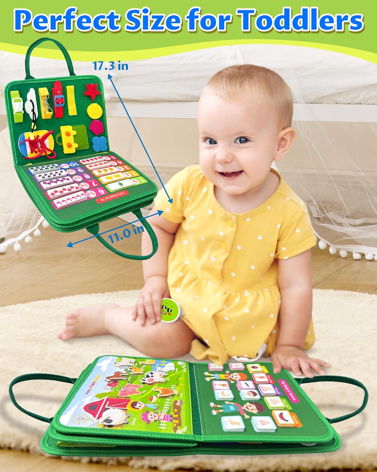 Exorany Busy Board Montessori Toys for Toddler Boy & Girl Birthday Gifts, Busy Book Learning Sensory Toys for Toddlers, Toddler Travel Toy Educational Activities Learn Fine Motor Skills