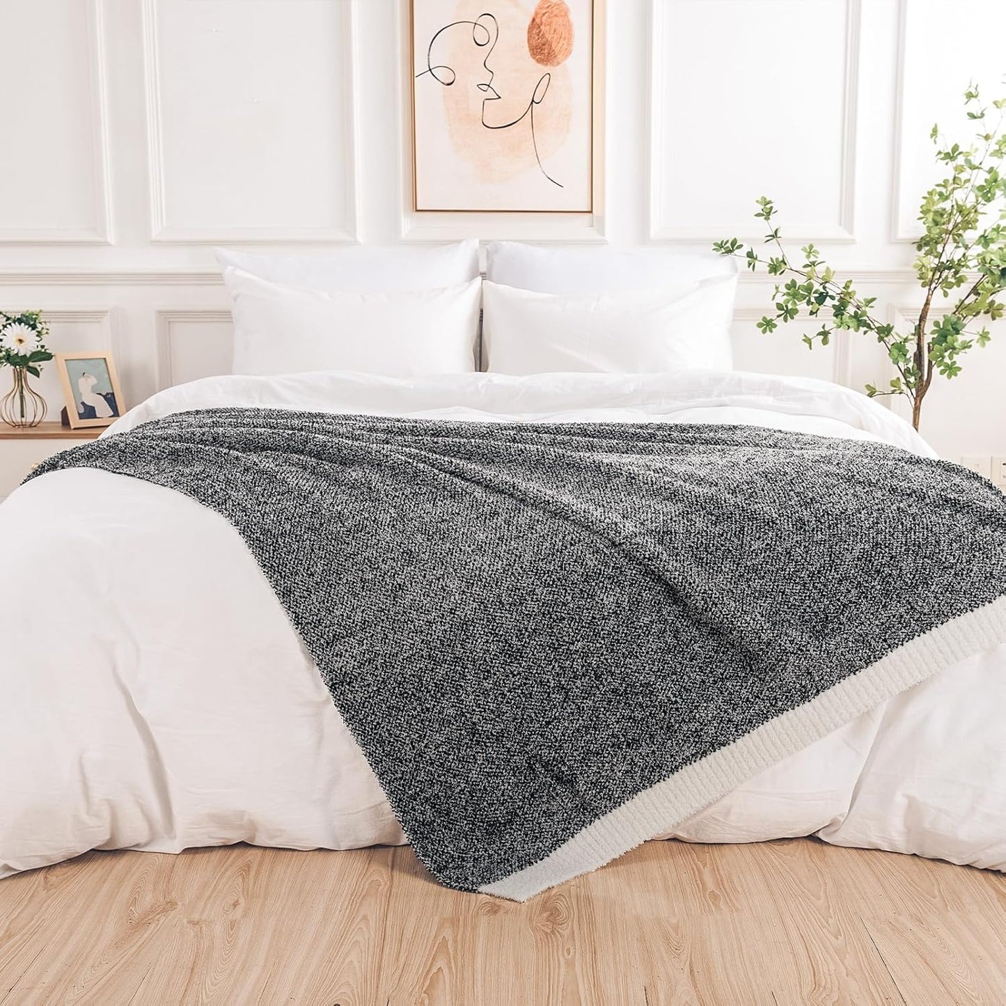 NEXHOME PRO Twin Size Soft Throw Blankets for Couch, Cozy Blankets Reversible Warm Knit Blanket for Women, Fuzzy Plush Lightweight Throws for Sofa, Bed, Picnic, Black 60 x 80 inches