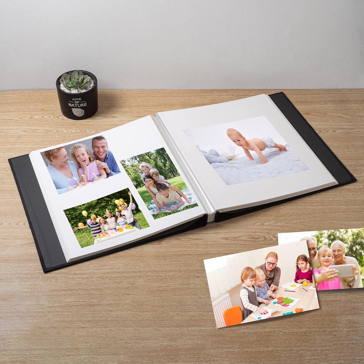Large Photo Album Self Adhesive Scrapbook Album for 4×6 8×10 Pictures DIY Magnetic Linen Cover Album 60 Pages for Family Wedding Gifts with Metal Pen and Plastic Board