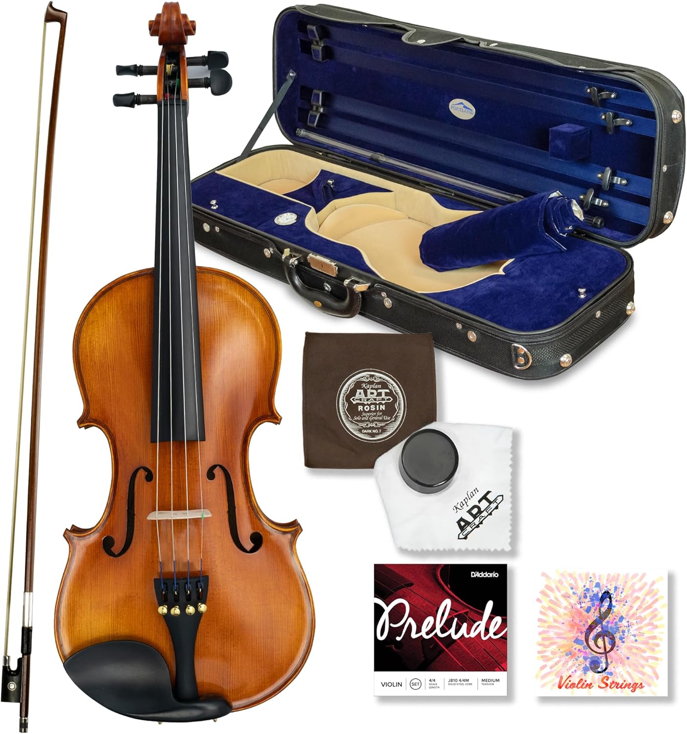 Kennedy Violins Louis Carpini G2 Violin Outfit CLEARANCE Carrying Case and Accessories Included — Solid Maple Wood and Ebony Fittings (1/4)
