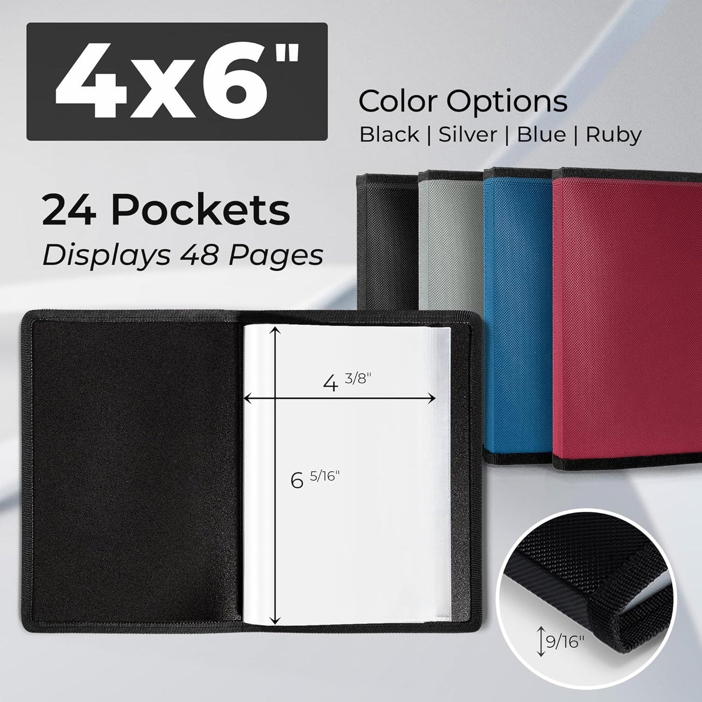 Dunwell 4x6 Photo Album (2-Pack, Black), Mounting Paper, Small 4 x 6 Art Portfolio Presentation Binder, 24 Clear Sleeves Show 48 Pages, Professional Picture Book for Artwork, Postcards