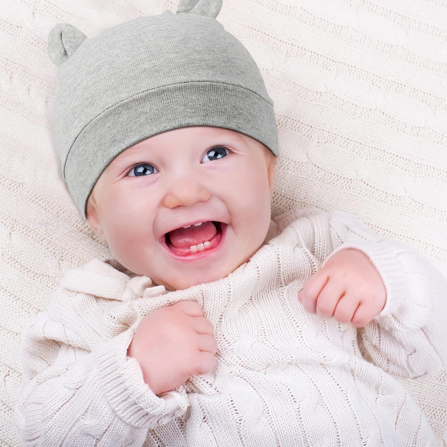 Geyoga 6 Pieces Newborn Baby Hat Bear Ears Infant Caps Baby Boy Girl Toddler Hats Infant Beanie Caps for 0-3 Months