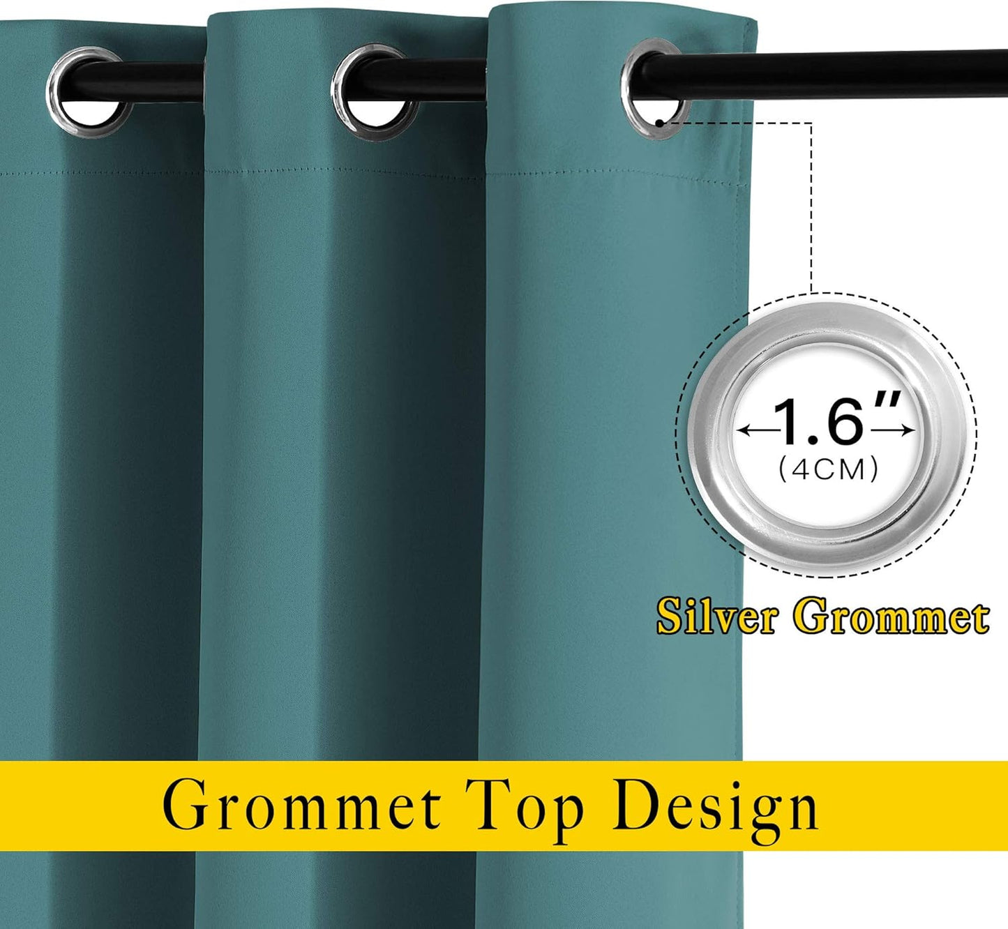 NICETOWN Bedroom Blackout 110 inch Curtains for Sliding Glass Door, Grommet Thermal Insulated Solid Window Treatments Sound Reducing for Living Room, W66 x L110, Sea Teal, Set of 2