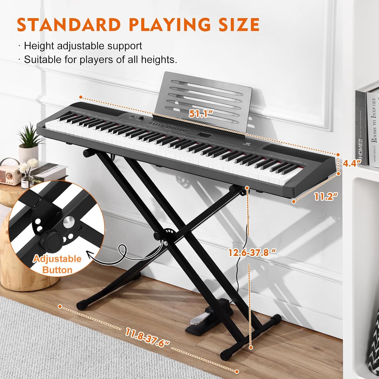 MUSTAR Digital Piano 88 Key Semi Weighted for Beginners, 88 Key Weighted Keyboard Piano with Stand, Full Size Electric Piano Keyboard 88 Keys, Build-in Speakers, Sustain Pedal (Gray-Light Up)