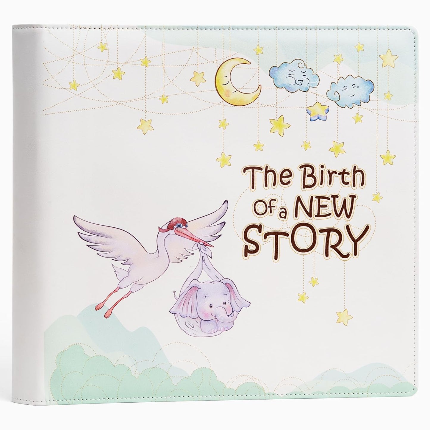 Leather-Bound Baby Memory Book Boy Girl - Beautiful Baby Scrapbook Album with Monthly Milestone Stickers | Loose-Leaf Elephant Baby Book Memory Keepsake Journal for Newborns