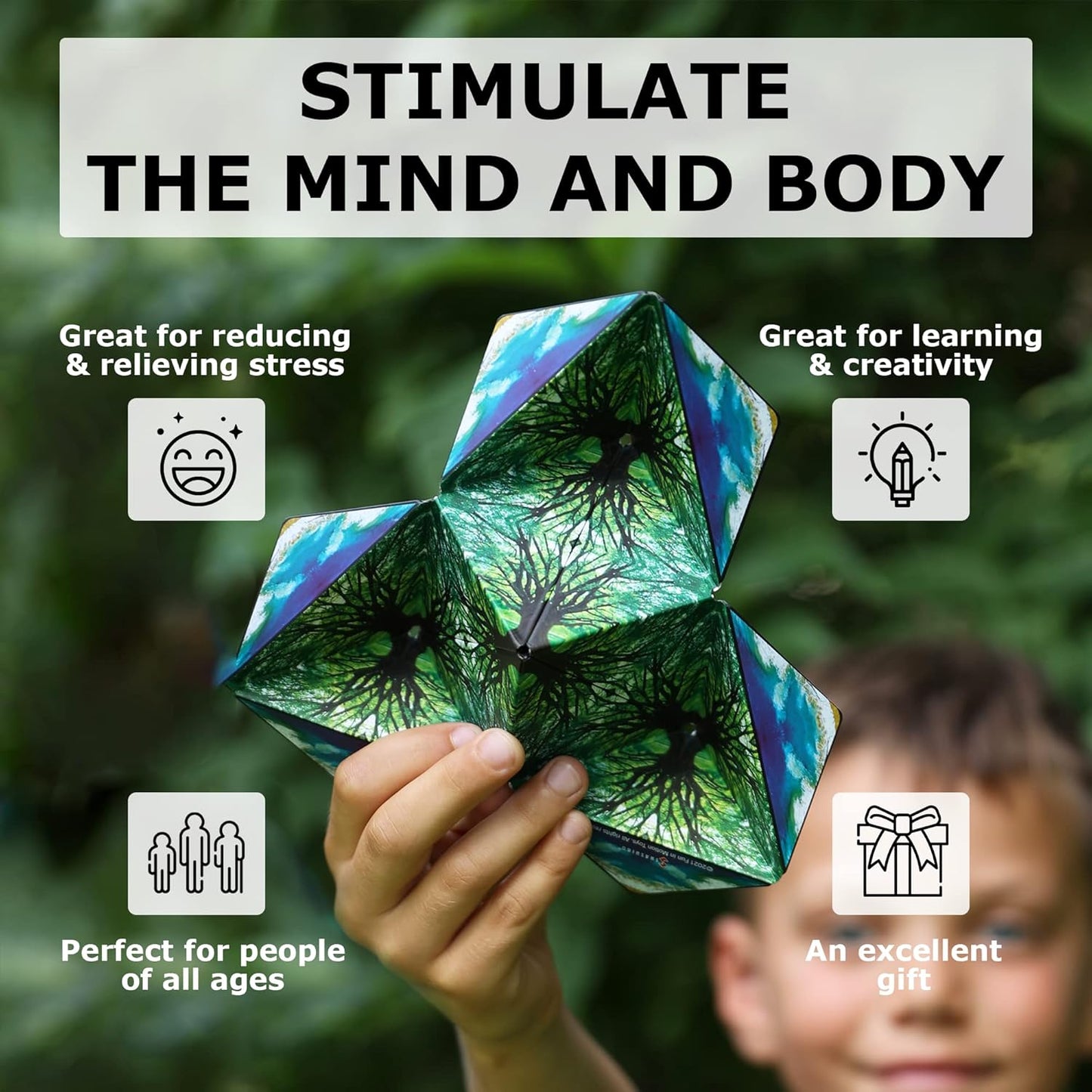 Shashibo Shape Shifting Box - Award-Winning Fidget Toy w/ 36 Rare Earth Magnets - Fidget Cube Transforms Into Over 70 Shapes, Sensory Toy Gift for Kids, Teens, and Adults (Elements)