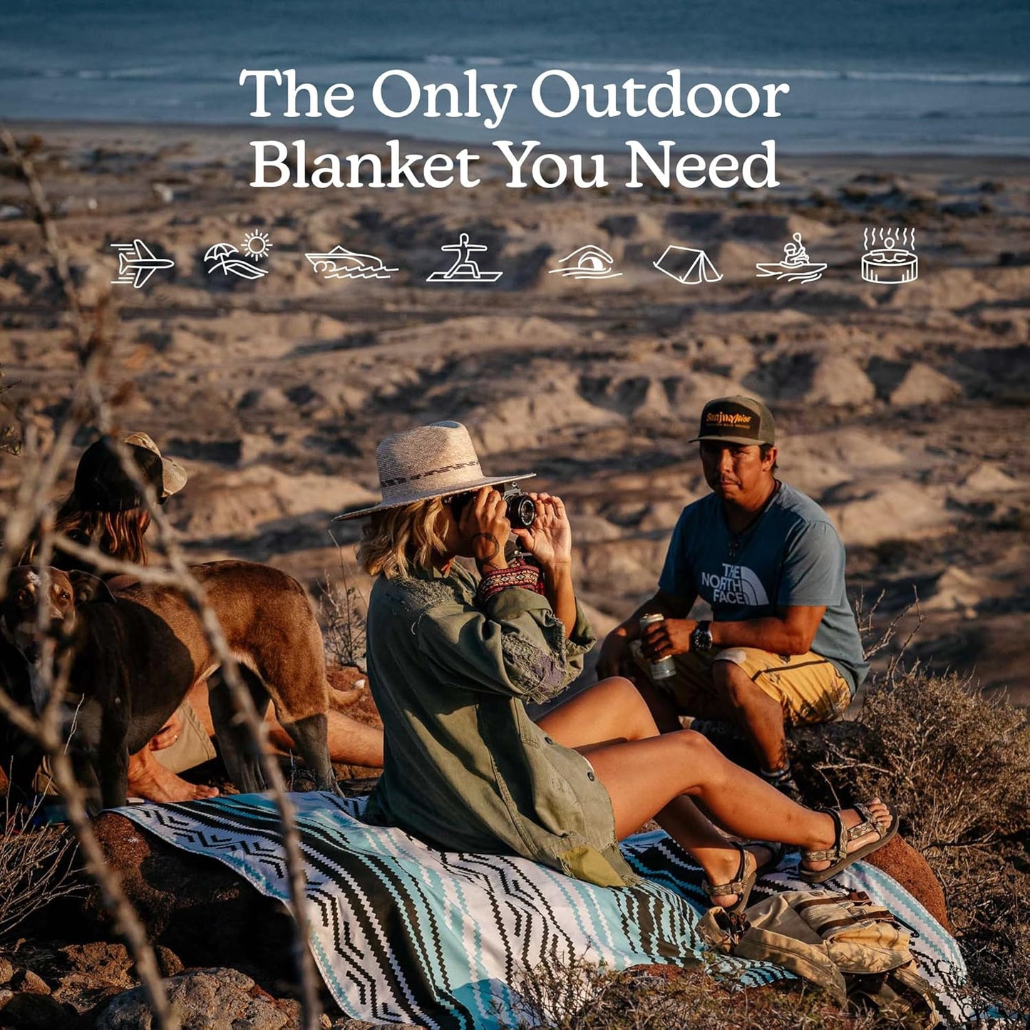 Nomadix Festival Blanket - Perfect for Picnics, Camping, & Lawn Seating - Plush Top & Water Resistant Base - Made with Post Consumer Recycled Materials - Agua Blue - 60x70 in