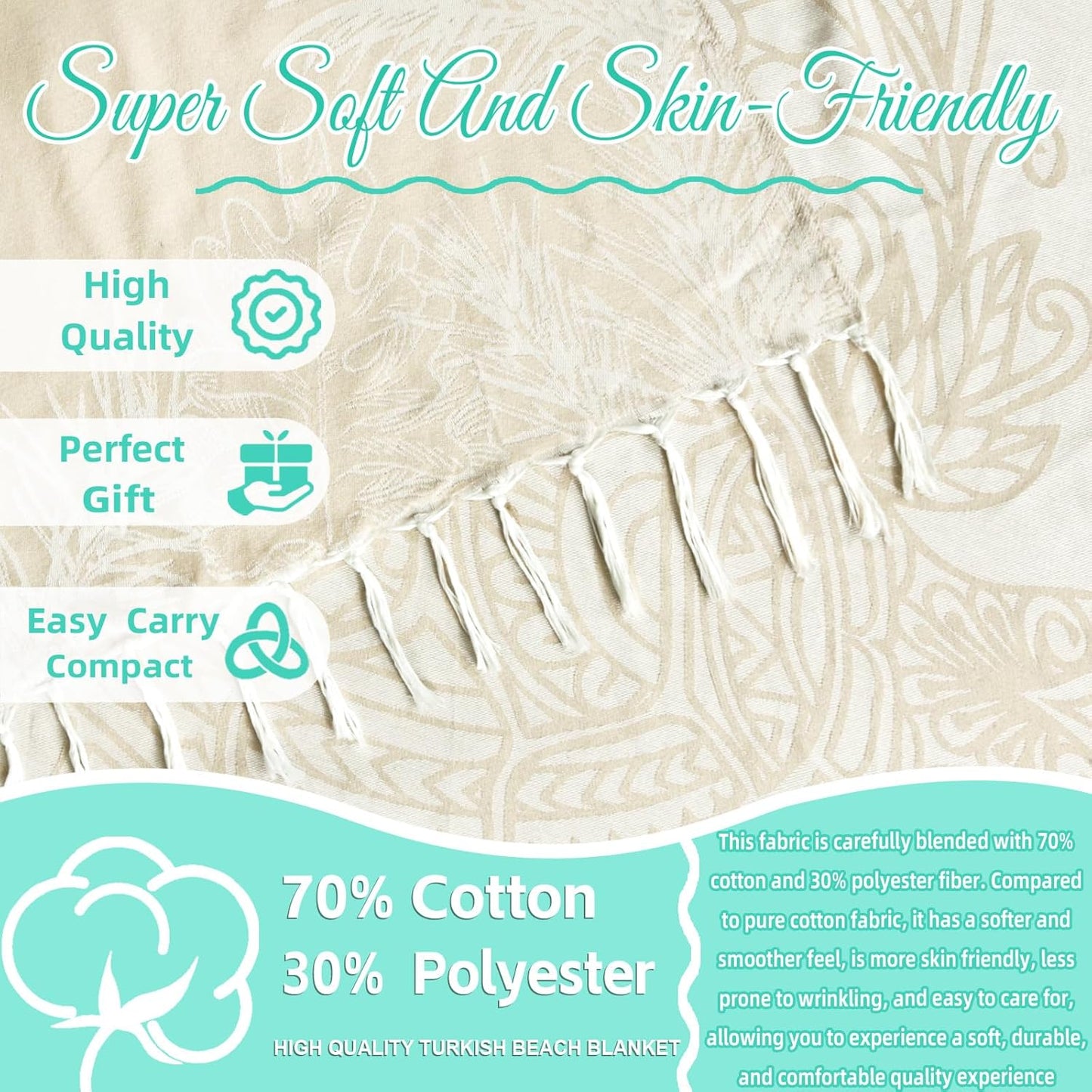 Oversized Turkish Beach Towel Blanket Cotton Giant XL Sandproof Towels Huge Linen XXL Extra Large Big Throw Quilt Blankets for Adults Beige Turtle