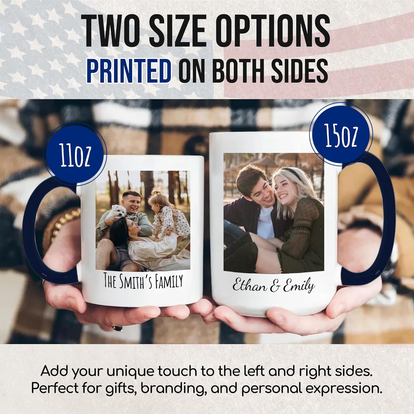 Custom Mug Upload Your Picture Personalized Coffee Mug with Photo Text Name Customized Cup Unique Ideas Gifts for Men Women Mom Dad Girlfriend Boyfriend Friend Family (Dark Blue, 15oz)