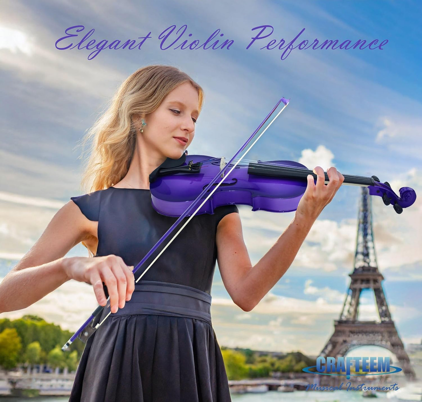 1/2 Fiddle Purple Colored Premium Violin Outfit for Beginners Adults Kids With 5 Color Fingering Tape- Handcrafted Student Beginner Violin. (Purple, 1/2)