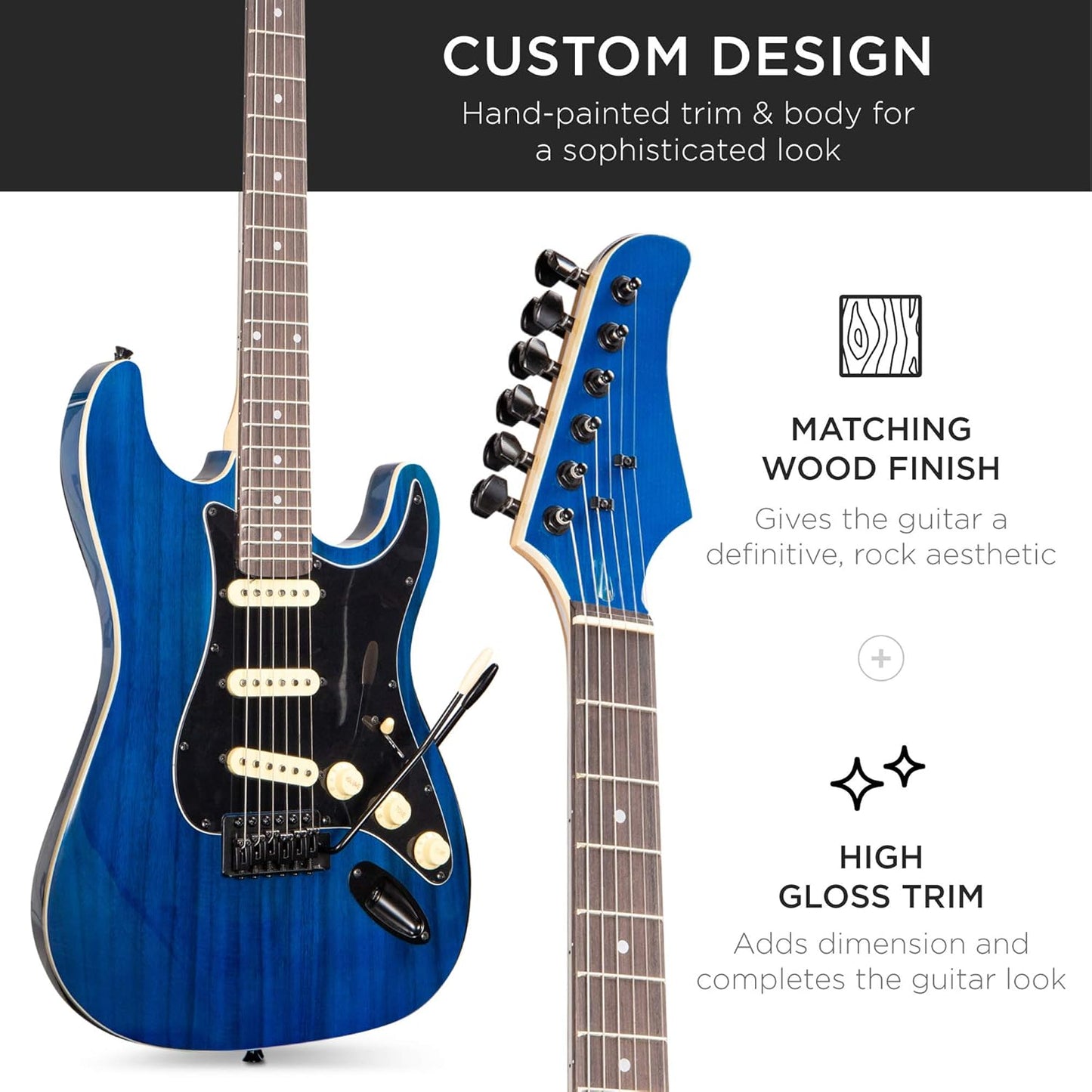 Best Choice Products 39in Full Size Beginner Electric Guitar Starter Kit w/Case, Strap, 10W Amp, Strings, Pick, Tremolo Bar - Midnight Blue