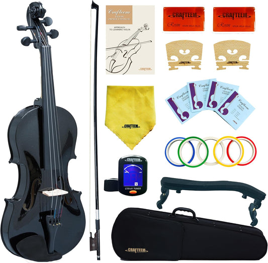 1/2 Fiddle Black Colored Premium Violin Outfit for Beginners Adults Kids With 5 Color Fingering Tape- Handcrafted Student Beginner Violin.(Black, 1/2)