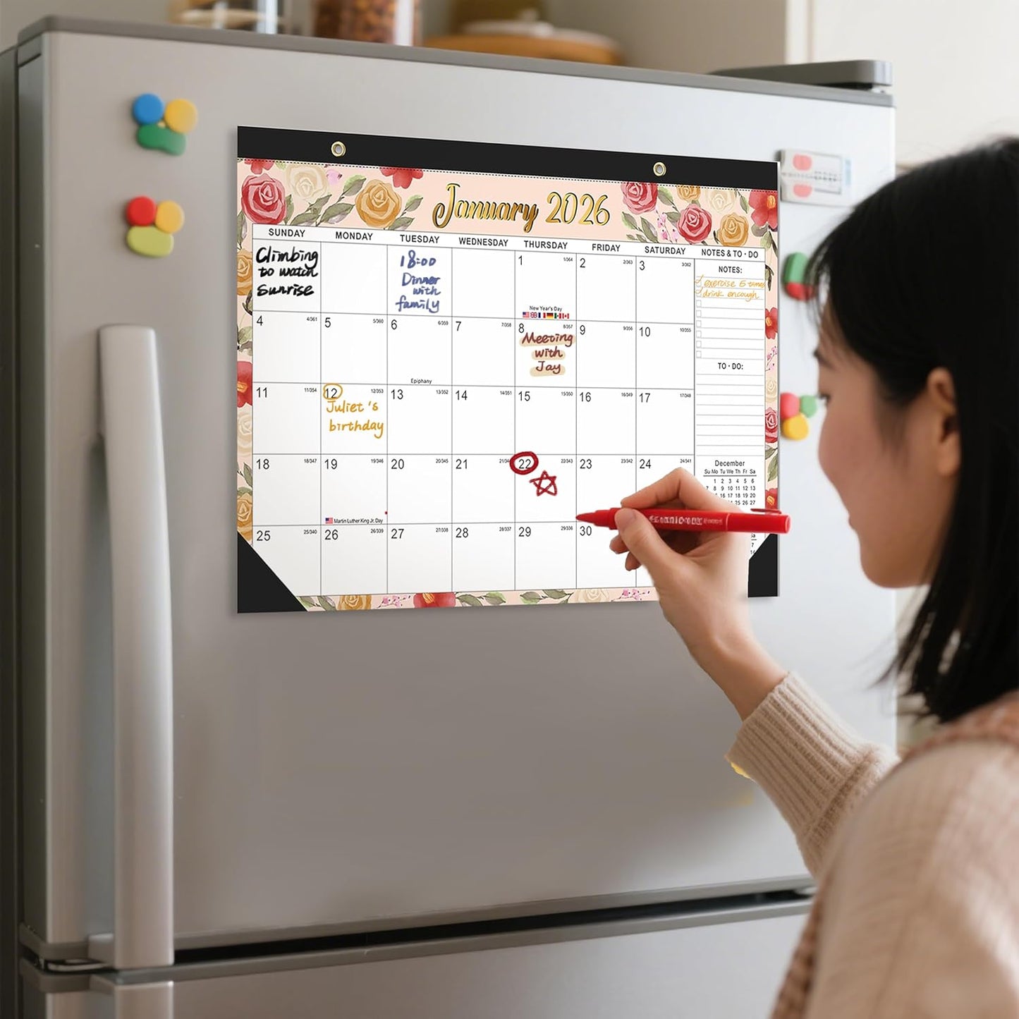 2026-2027 18-Month Desk Calendar with 2 Stickers - 17"x12" Desktop/Wall Monthly Calendar for Homeschool & Office,watercolor