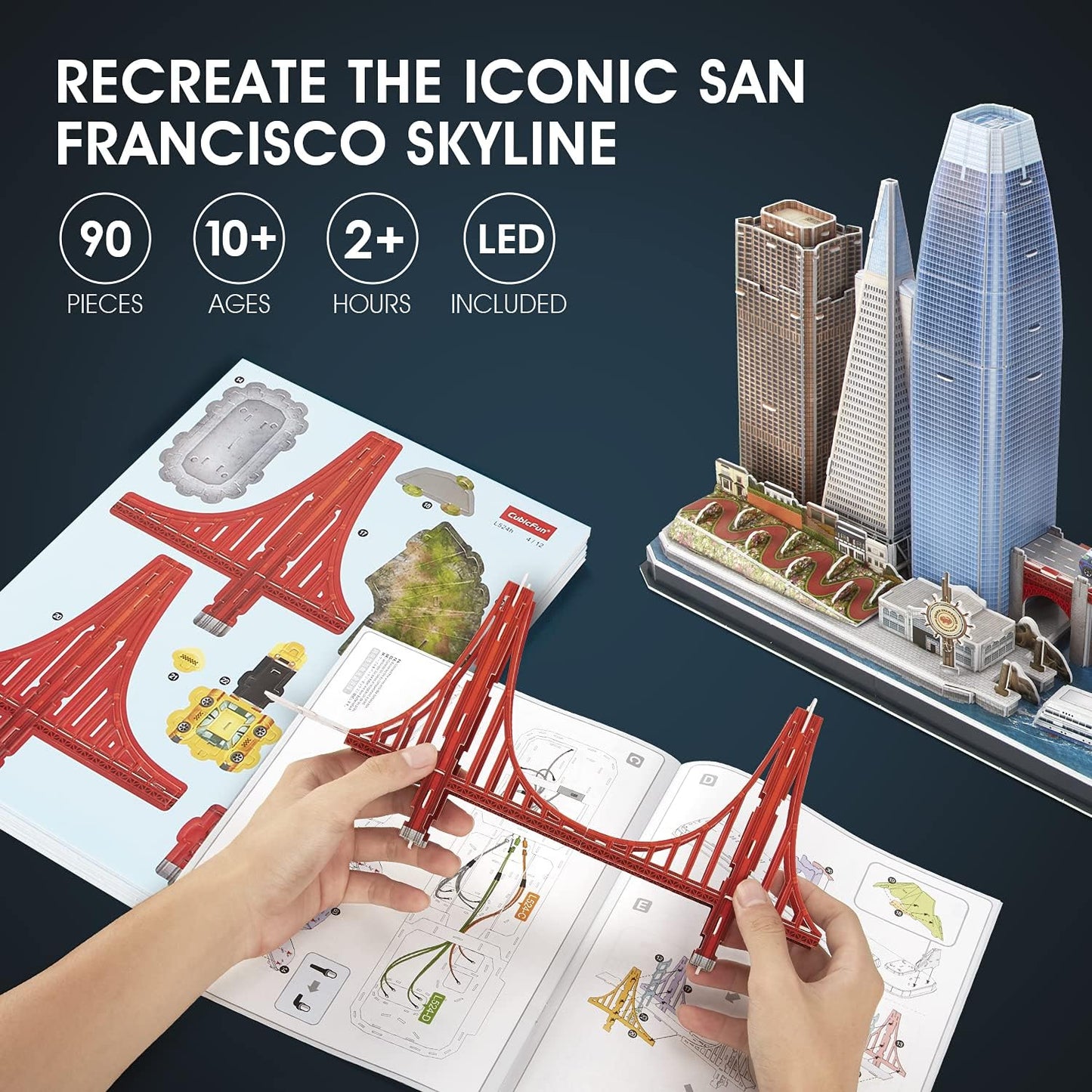 CubicFun 3D Puzzles for Kids Ages 10-14 LED San Francisco Cityline, Arts and Crafts for Kids Ages 8-12 STEM Projects for Kid Age 10-14 Gifts for 8 Year Old Toys for 10 Year Old Girls Architecture