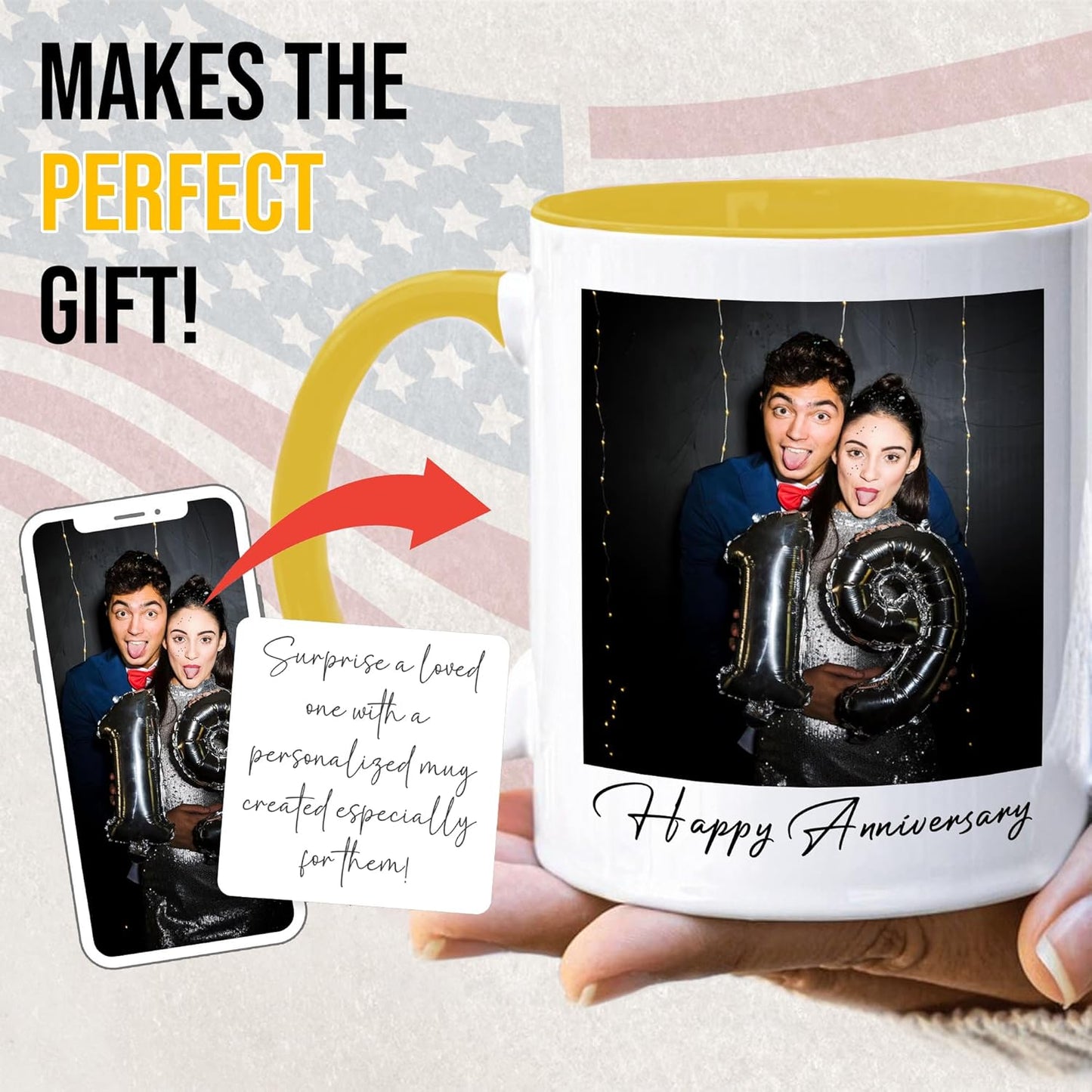 Custom Mug Upload Your Picture Personalized Coffee Mug with Photo Text Name Customized Cup Unique Ideas Gifts for Men Women Mom Dad Girlfriend Boyfriend Friend Family (Yellow, 15oz)