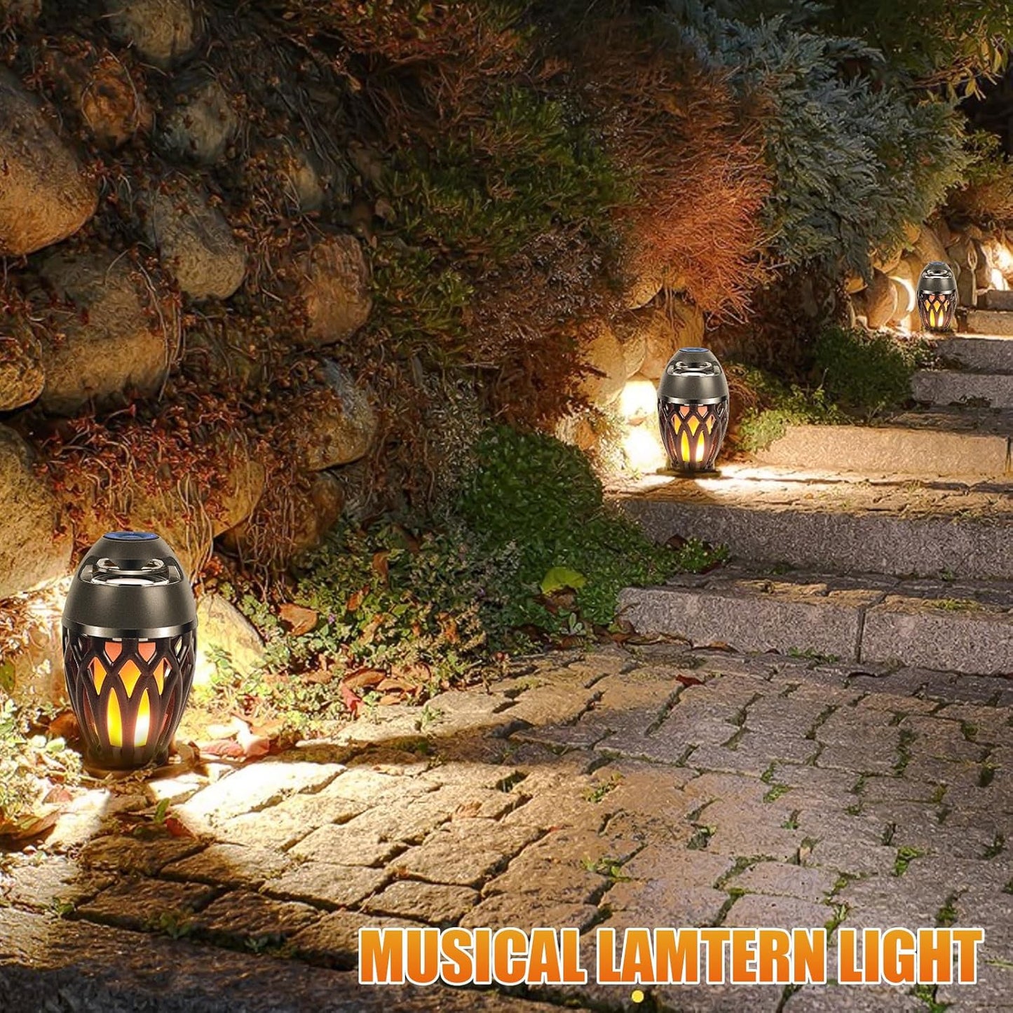 Outdoor Bluetooth Speakers, Wireless Speaker with LED Flame Speaker,Ipx5 Waterproof Design, Bluetooth 5.0 LED Flame Lamp for Outdoor Party, Camping and Desktop Decoration (Black)