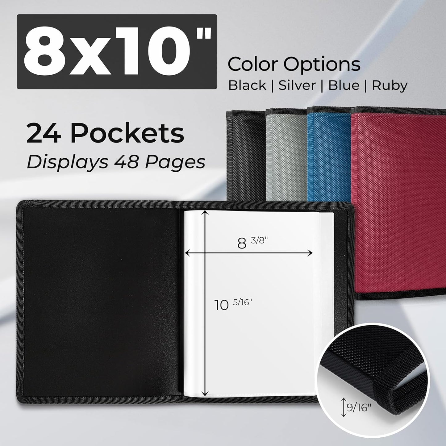 Dunwell Photo Album 8x10 (Black) with Mounting Paper, 8 x 10 Photo & Art Portfolio Presentation Binder, 24 Clear Sleeves Display 48 Pages, Professional Photography Book for Portraits, Artwork