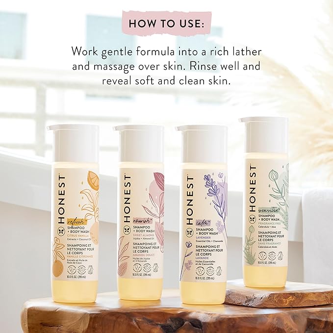 The Honest Company 2-in-1 Cleansing Shampoo + Body Wash and Face + Body Lotion Bundle | Gentle for Baby | Naturally Derived | Sweet Almond Nourish, 18.5 fl oz