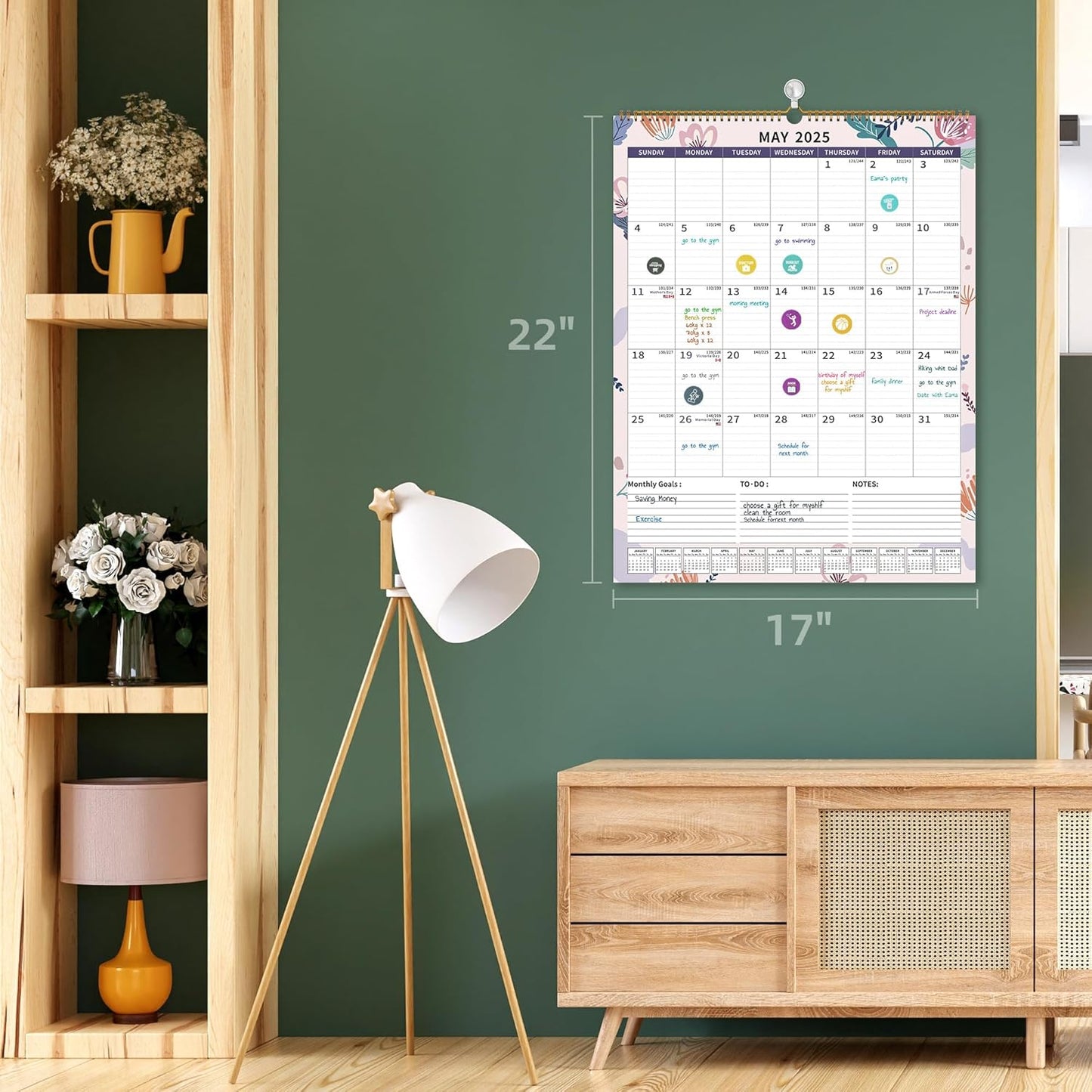 Wall Calendar 2025-2026 Large with Spiral Bound, 18 Month Big Calendar from Jan 2025 to Jun 2026, Vertical Large Monthly Desk Calendar 2025-2026 for Wall, Calendario 2025 (17"x22")