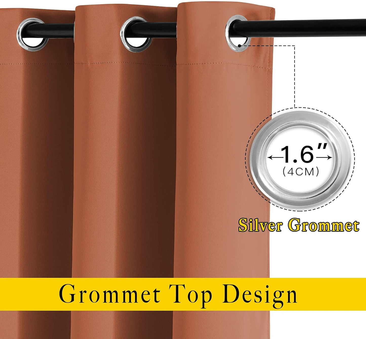 NICETOWN Blackout Curtain Panels 95" L - Window Treatment Energy Saving Thermal Insulated Solid Grommet Blackout Drapes for Living Room (Burnt Orange, 1 Pair, 80 by 95-Inch)