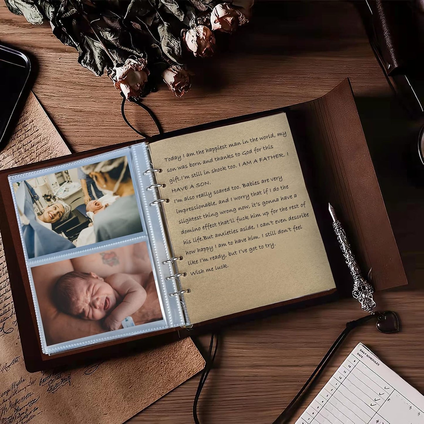 Photo Album 4x6 160 Photos, Leather Photo Albums with Writing Space With 30 Writing Paper, Travel Family Wedding Kids Graduation Ultrasound Baby Picture Album Scrapbook Photo Album
