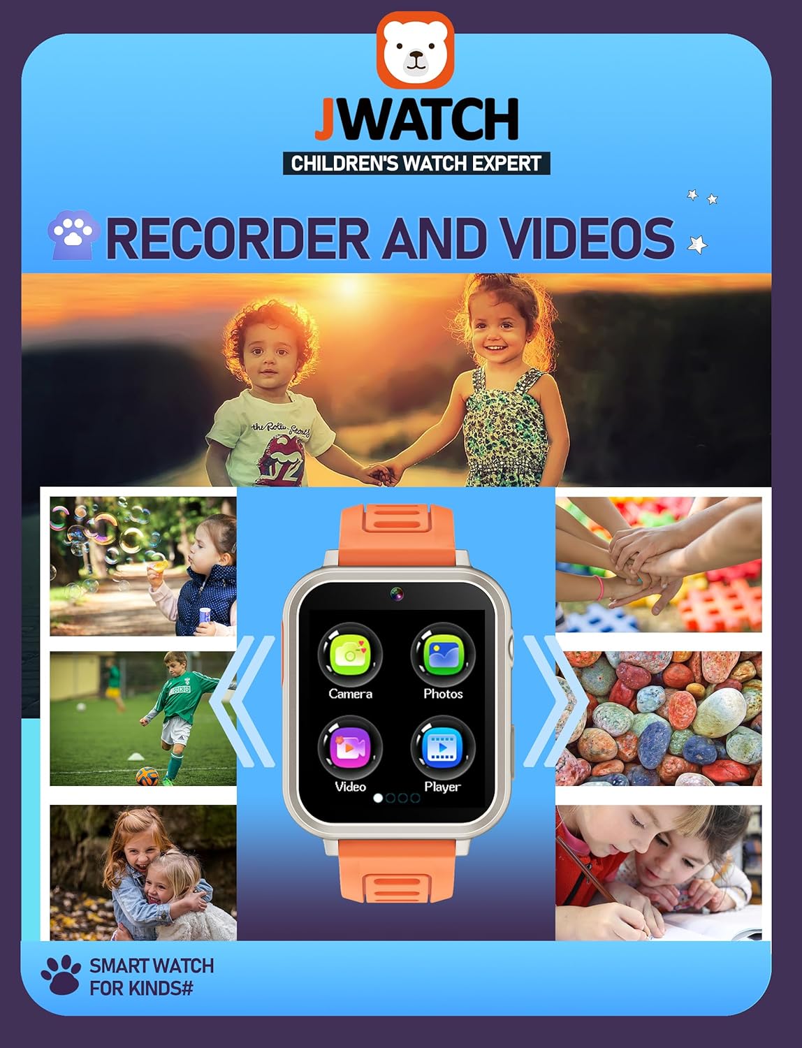 Kids Smart Watch for Boys Girls 6-12 with Pedometer Audio Book Camera Music Player Present Birthday Christmas (Silver Frame Orange)…