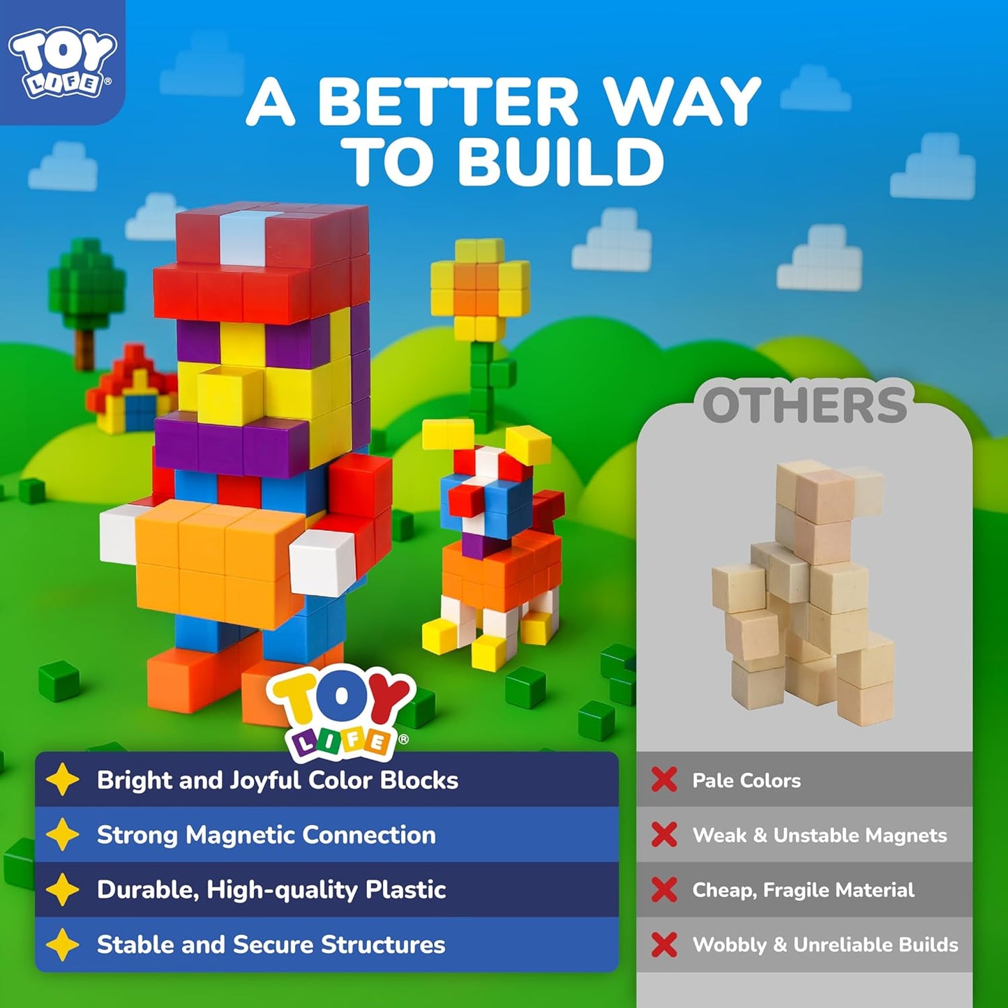 TOY Life 64 Pcs Magnetic Blocks for Toddlers Age 3-5 Magnet Blocks Magnetic Building Block for Kids Ages 4-8 Magnet Block for Kids 3-5 Preschool Creative Stem Building Toys