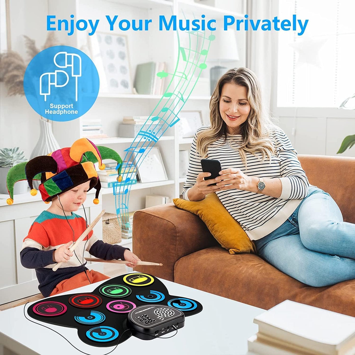 9-Pads Electronic Drum Set with Headphone Jack Speaker Drumsticks & Pedals, Holiday Gifts for Kids