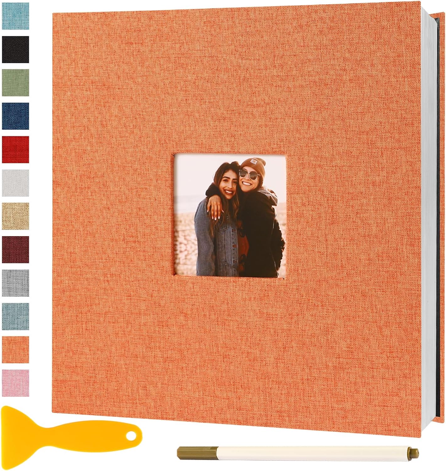 Photo Album Self Adhesive Pages Scrapbook Magnetic Photo Albums for 4x6 5x7 8x10 Pictures Sticky Pages Books for Baby Family Wedding 11x10.6 Orange 40 Pages
