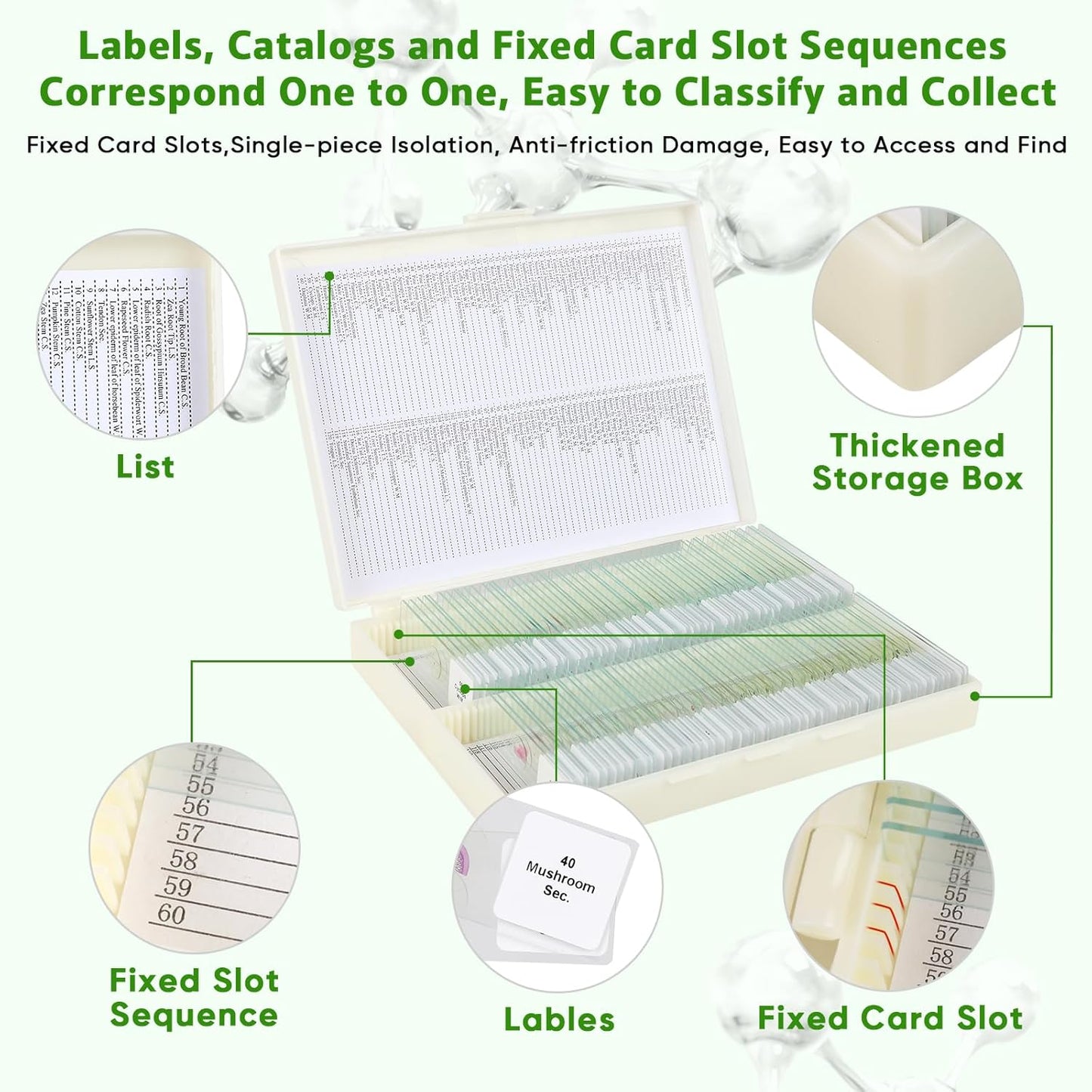 120 Microscope Slides with Specimens,Prepared Microscope Slides for Kids,Glass Slides for Microscope,Prepared Slides for Kids Microscope,Microscope Slide Preparation Kit for Biology Science Classes