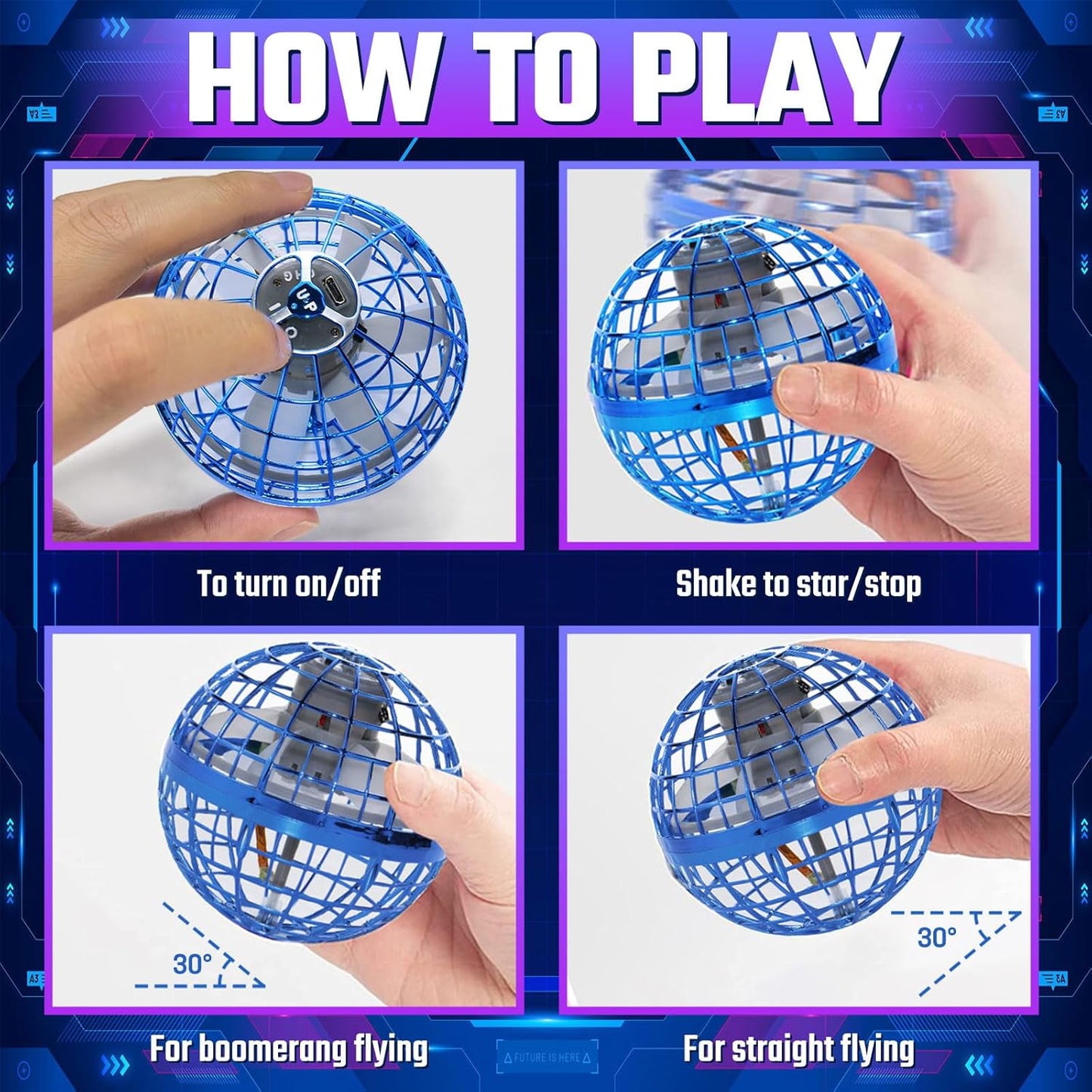 Sosuy 2025 Flying Orb Ball Toy - Novelty Hover Balls Galaxy Boomerang Hand Drone Orbit Magic Floating Ball Mini Outdoor Fidget Stocking Stuffer for Boys Girls Teens Kids Father's Day（Blue）