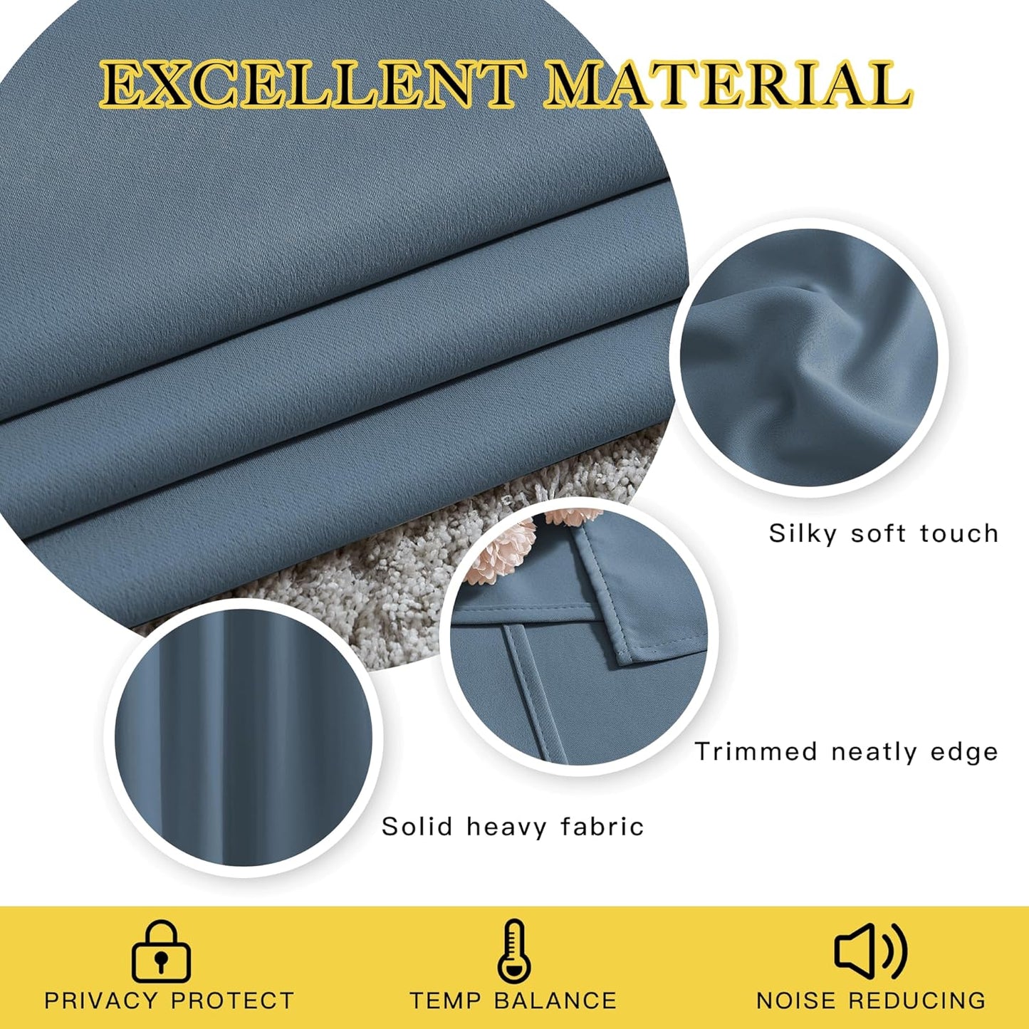 NICETOWN Smoky Blue Curtain Panels - Home Decoration Thermal Insulated Solid Grommet Blackout Curtains/Drapes for Hall/Sliding Door (80" Wide by 108" Long, Set of 2)