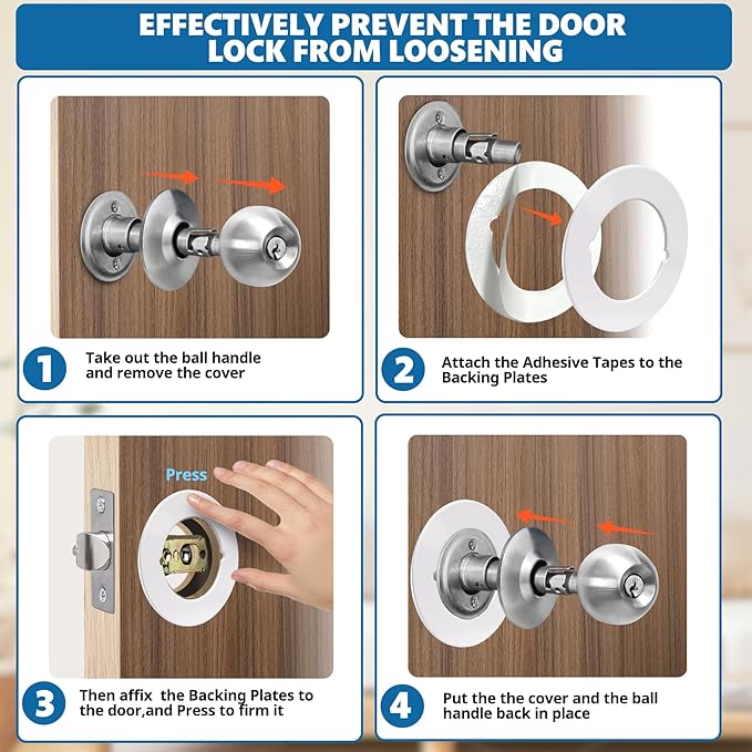 2 Pcs Upgraded Door Knob Plates with Double-Sided Tape –Thick Stainless Steel Scar Plates for Deadbolts & Knobs, Durable Door Lock Hole Covers for Fixing Loose Knobs and Damaged Areas(White)