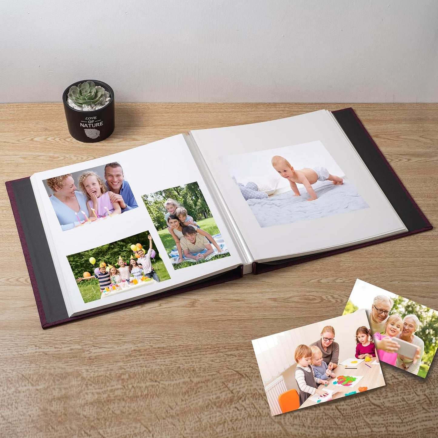 Large Photo Album Self Adhesive Scrapbook Album for 4×6 8×10 Pictures DIY Magnetic Linen Cover Album 40 Pages for Family Wedding Gifts with Metal Pen and Plastic Board
