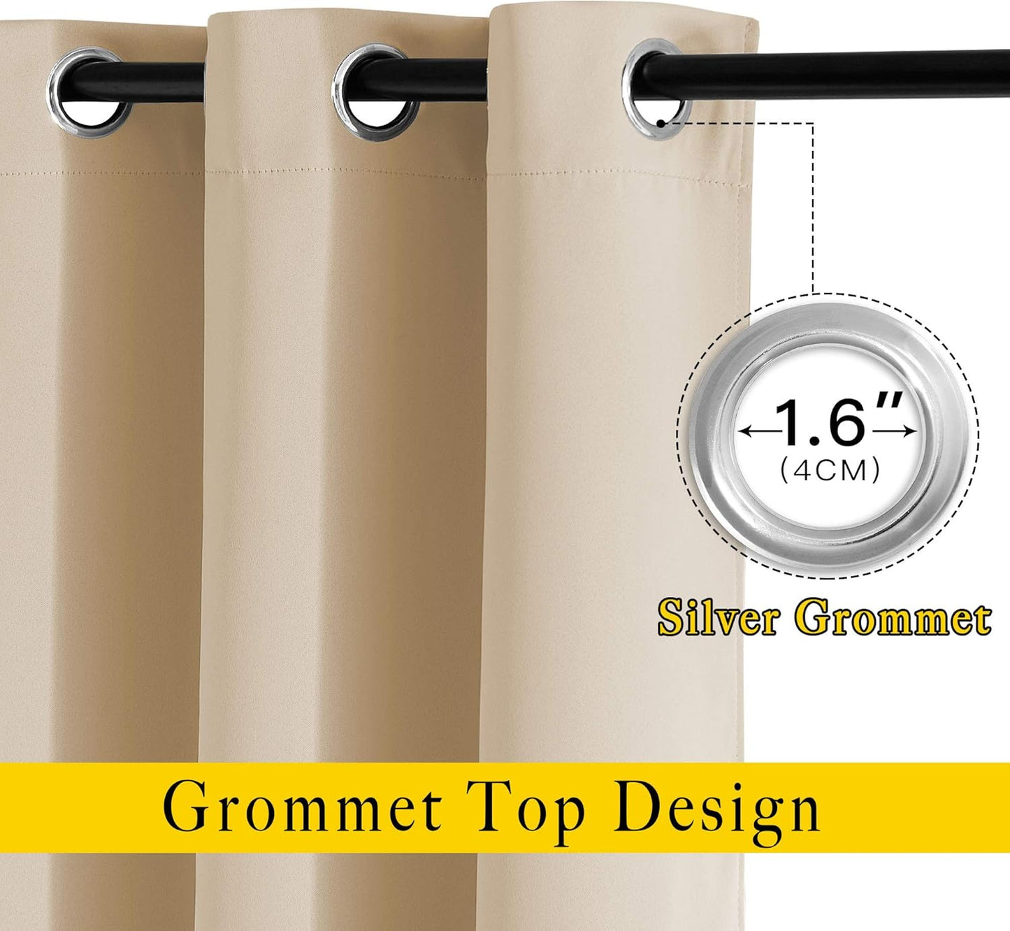 NICETOWN Room Darkening Curtains & Drapes for Room Divider - Grommet Thermal Curtains Light & Sound Reducing Window Treatments for Bedroom (W66 x L102, Biscotti Beige, 1 Pair)
