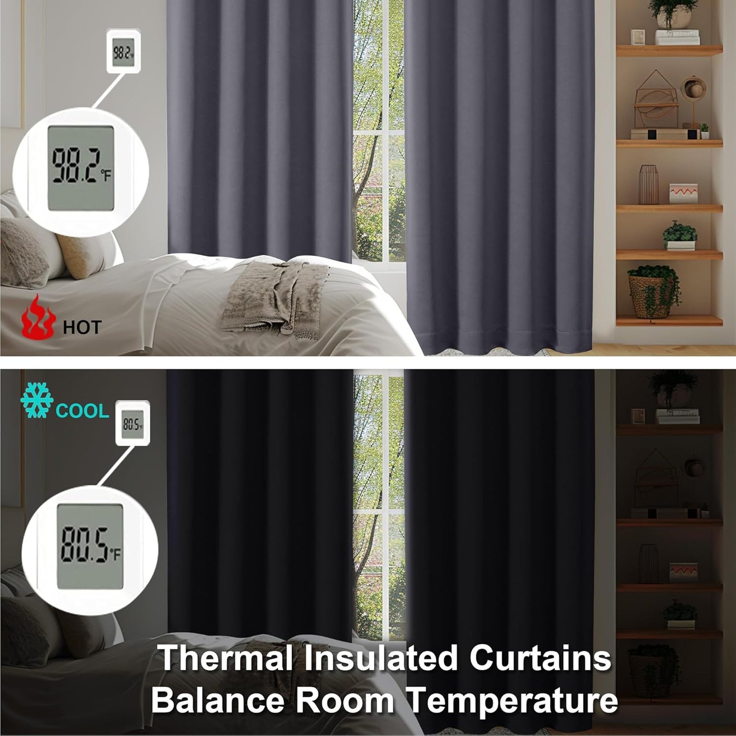 Simplebrand Ava Grey Short Blackout Curtains for Bedroom 45 Inches Long 2 Panels Set, Solid Thermal Insulated, Energy Saving Window Treatment Curtains Blackout Drapes, W40 x L45 Inch, Grey