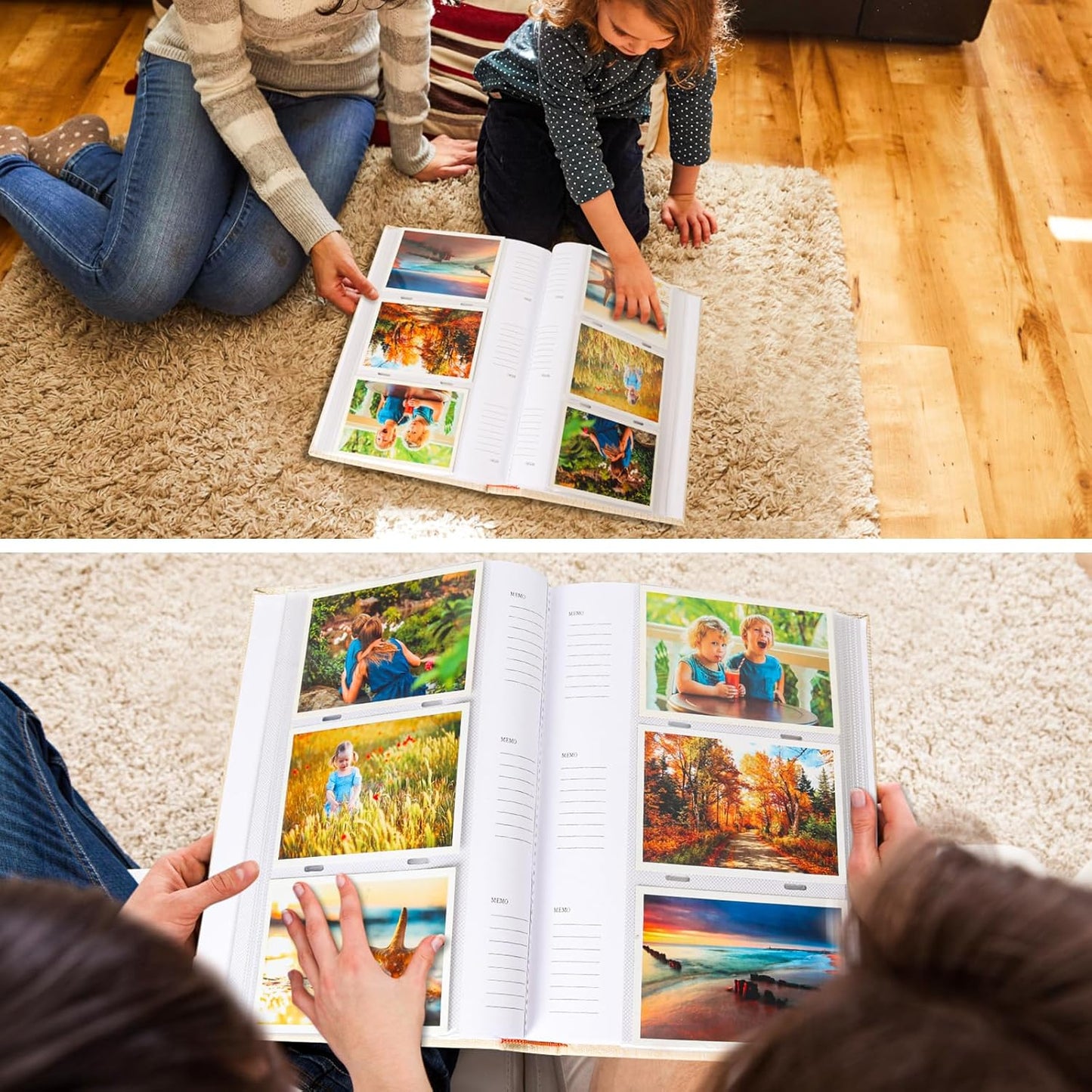 RECUTMS 4x6 Pictures Photo Album Leather Cover Photo Book Holds 300 Photos with Front Window,Photo Book with Writing Space to Share Photos Family Friends (Orange)